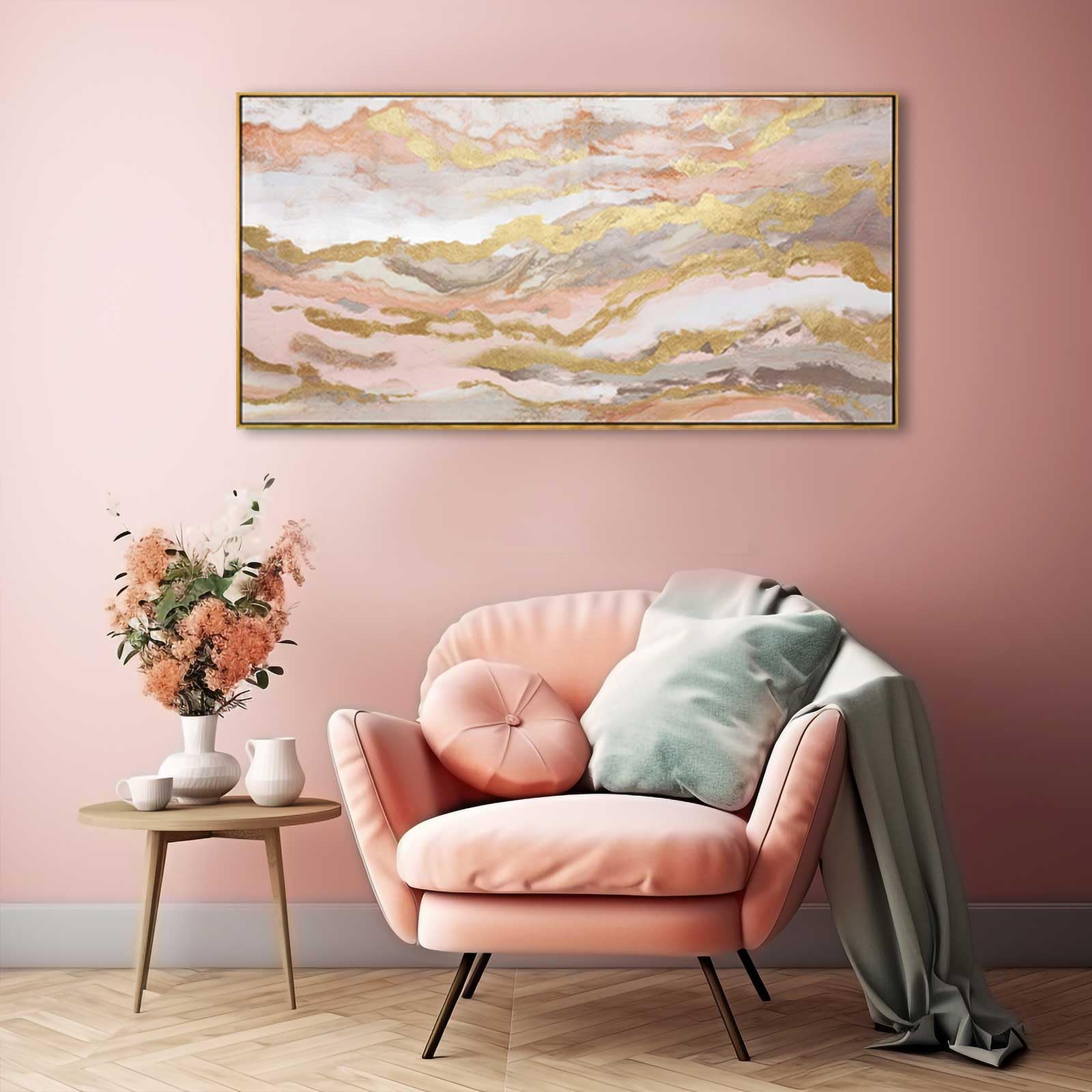Yjyart Pink Abstract Wall Art/Girl Room 20X40 Inch/Large Wall Art For Living Room/Bedroom Decorations Gold Office Decor Kitchen