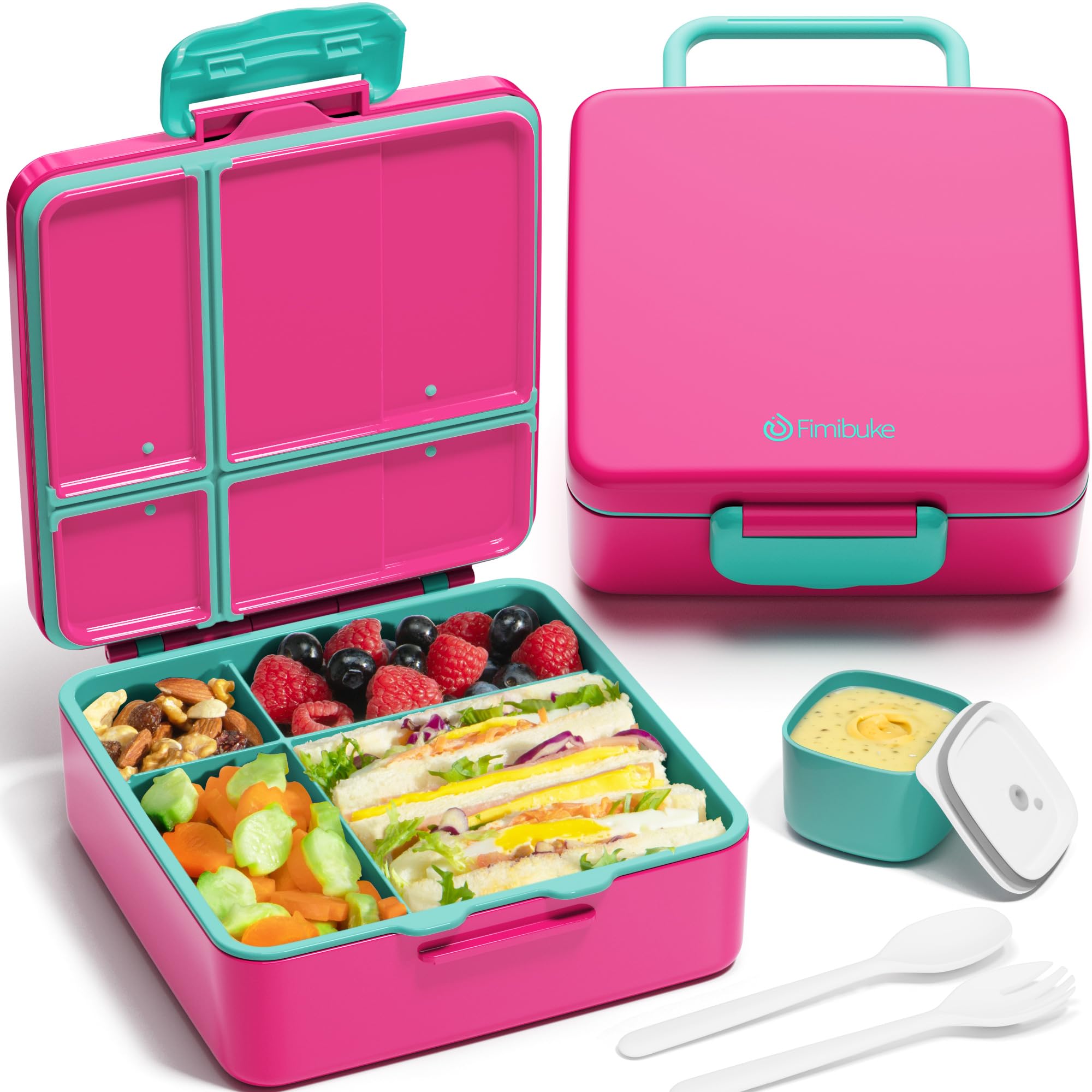Fimibuke Bento Lunch Box For Kids - Leak Proof Toddler Bento Box With 4 Compartments Bpa Free Dishwasher Safe Lunch Container Wi