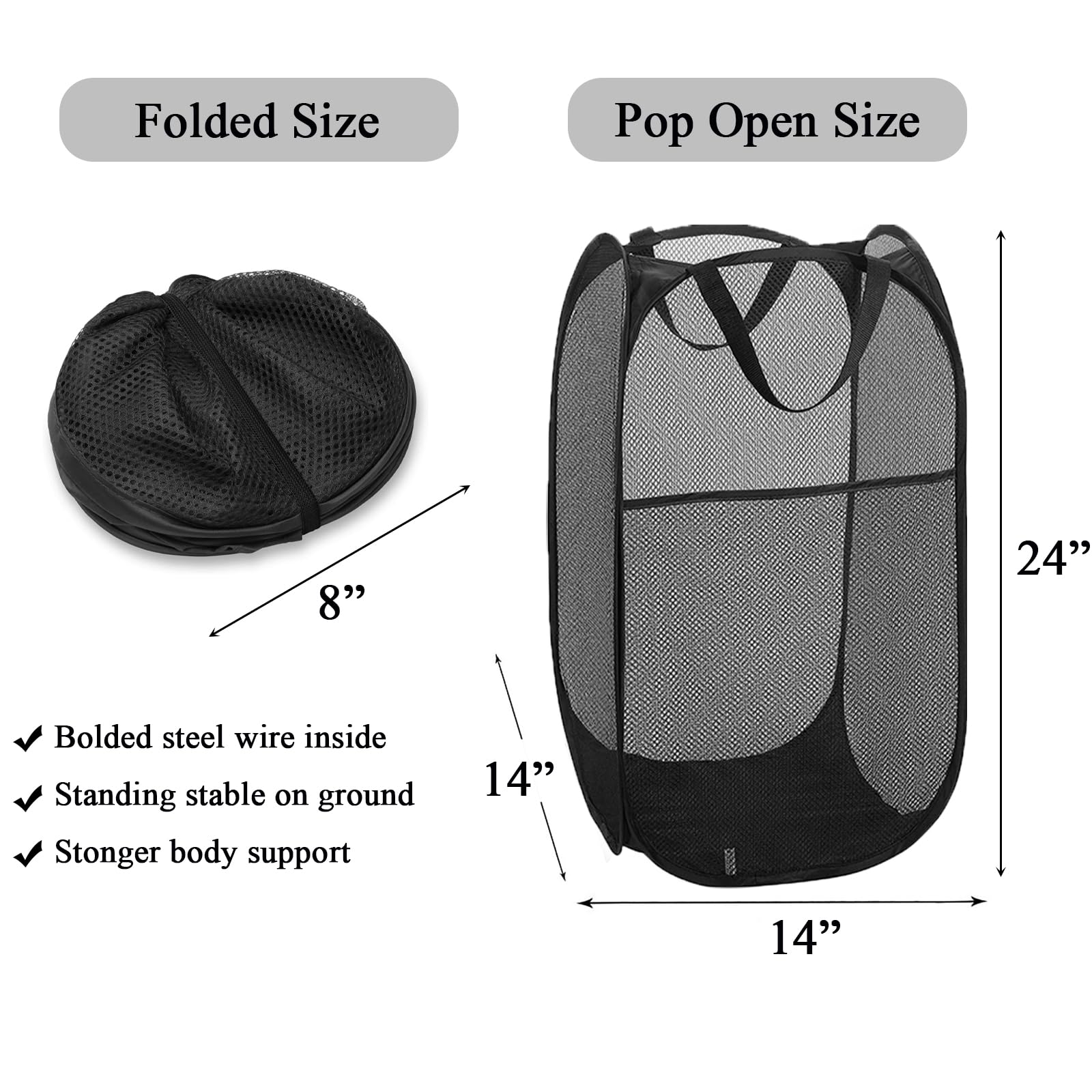 Larpur 3 Pack Pop Up Laundry Hampers, Collapsible Mesh Laundry Baskets, Portable Foldable Clothes Hampers For Dorm, Home, Bedroo