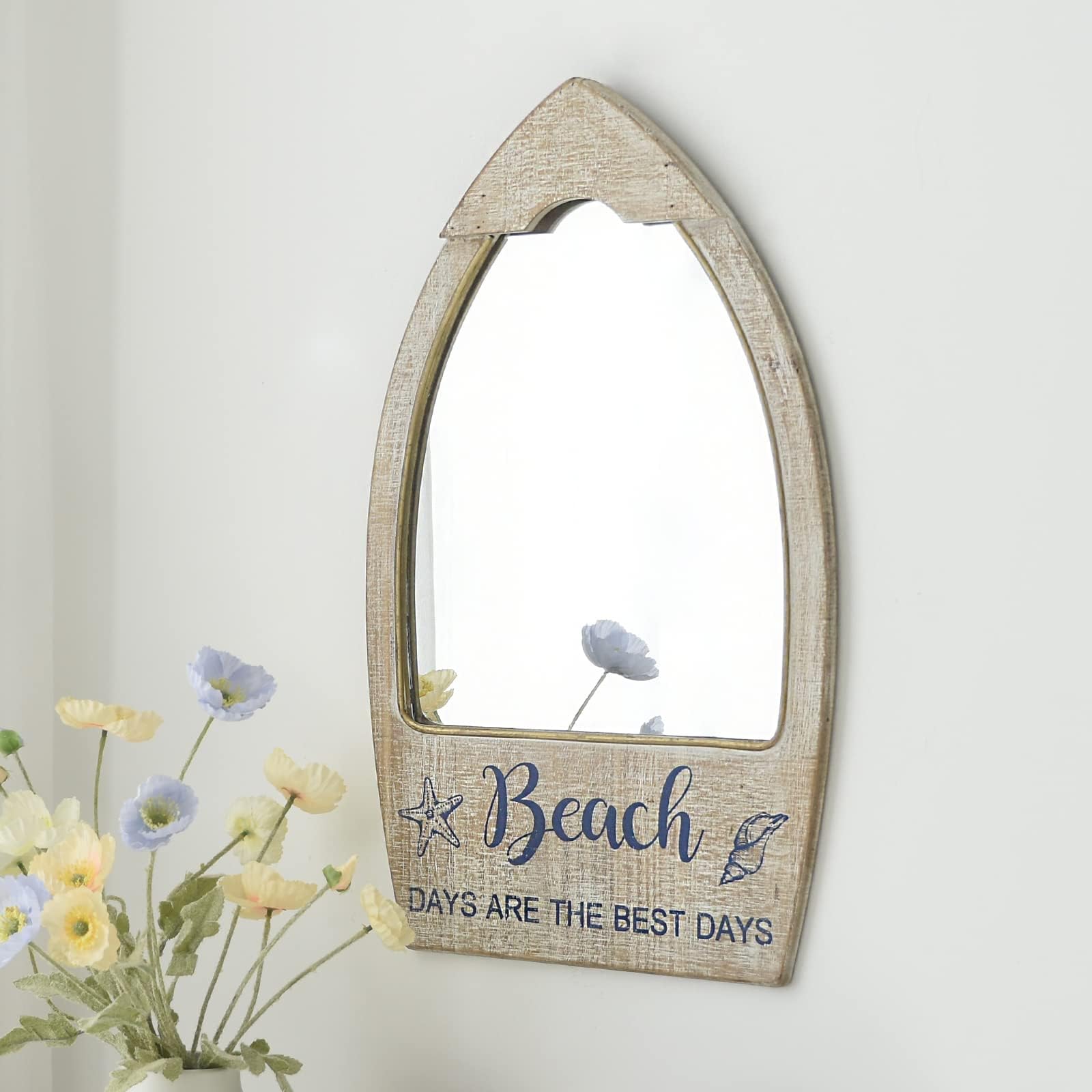 MACVAD Rustic Wood Framed Wall Mirror for Beach House, Decorative Wood Wall Mirror for Bathroom, Living Room, Beach Theme Bathro