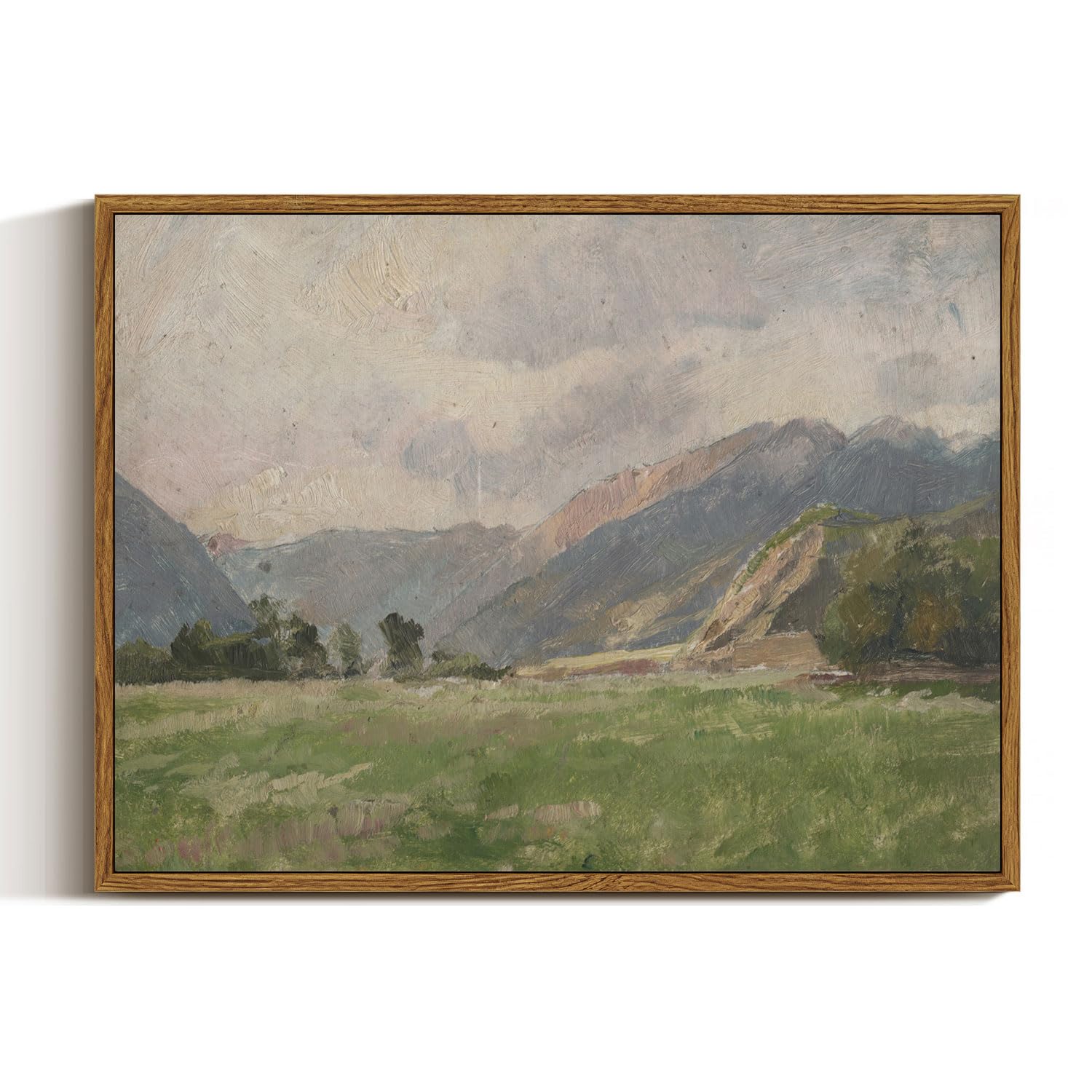 Insimsea Framed Canvas Wall Art Vintage Decor, Retro Landscape Canvas Wall Art, Wild Field Pictures For Bathroom Wall Decor, Wal