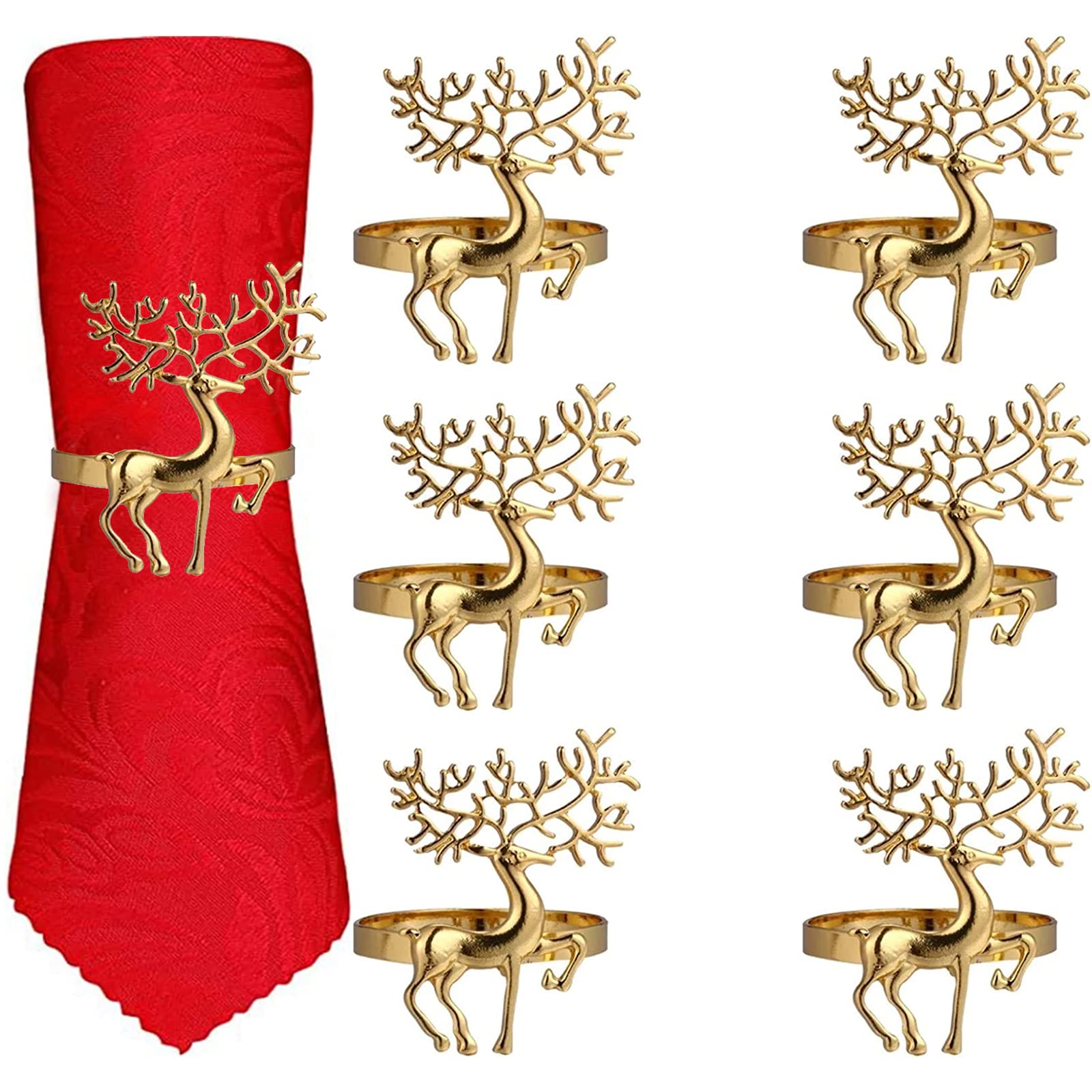 Christmas Napkin Rings- 6 Pcs Gold Christmas Deer Napkin Ring Holder Household Napkin Buckle For Table Decor, Wedding, Xmas, Par