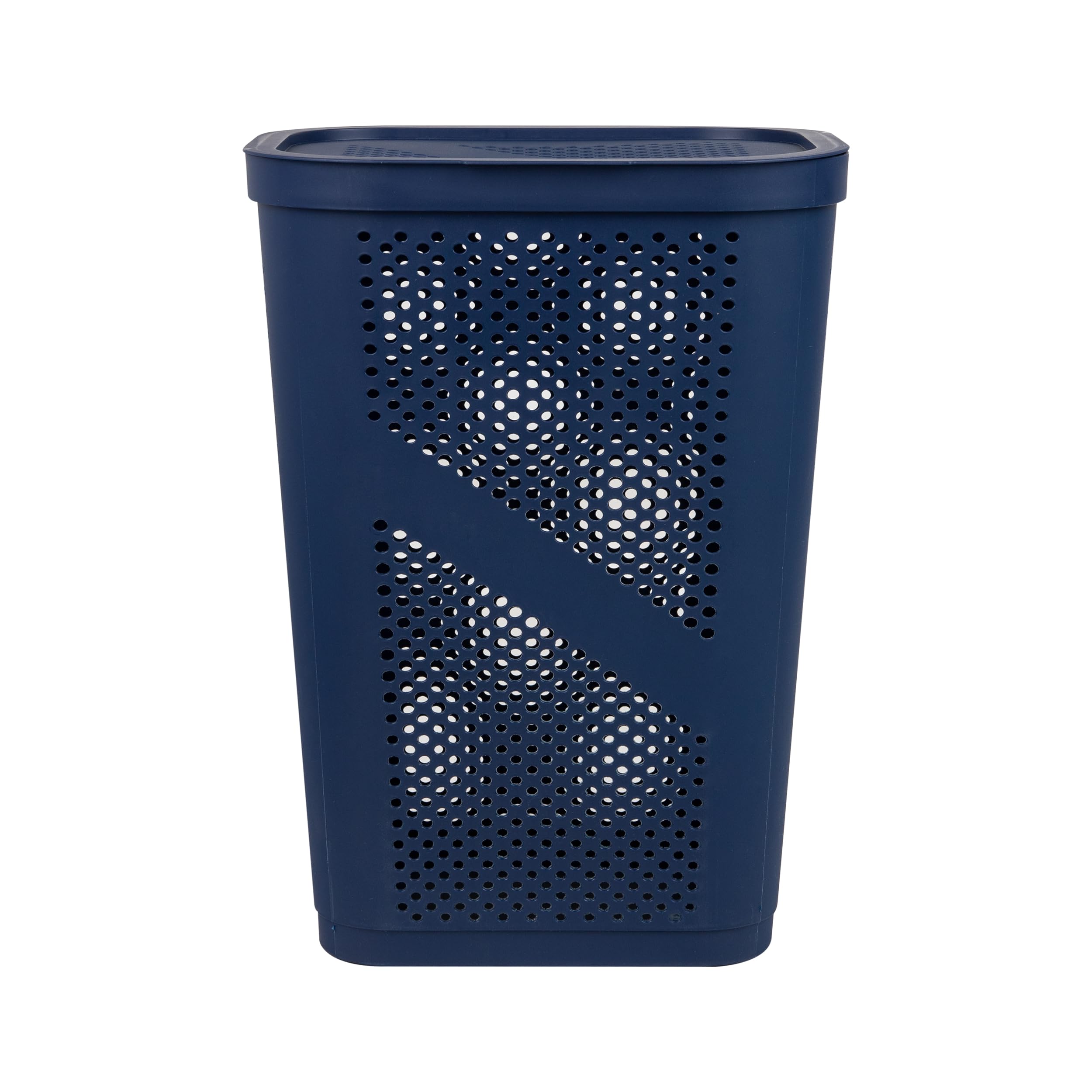 Mind Reader 60L Slim Laundry Hamper, Clothes Basket, Lid, Ventilated, Plastic, 17.25''L X 13.75''W X 23.5''H, Navy