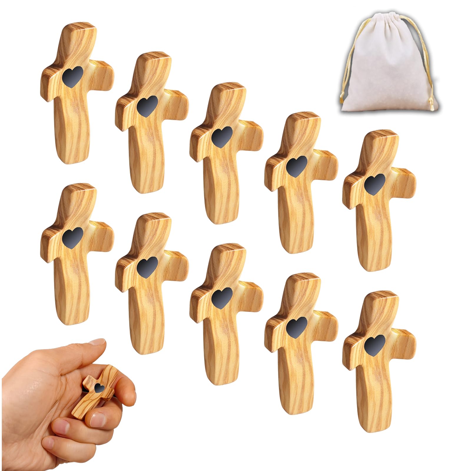 KyooteLfv Cross My Heart, Encouragement Gift Wooden Cross for Christians, Fingertip Stress Relief Religious Gifts for Praying, S