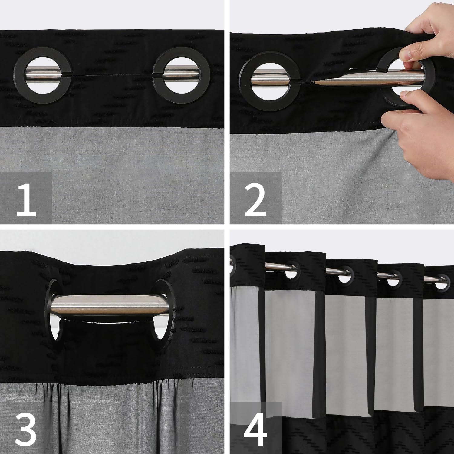 Eachope Long No Hook Tufted Chevron Striped Shower Curtain With Snap-In Fabric Liner Set-71Wx80H(78H),Black Hotel Grade Boho Sty