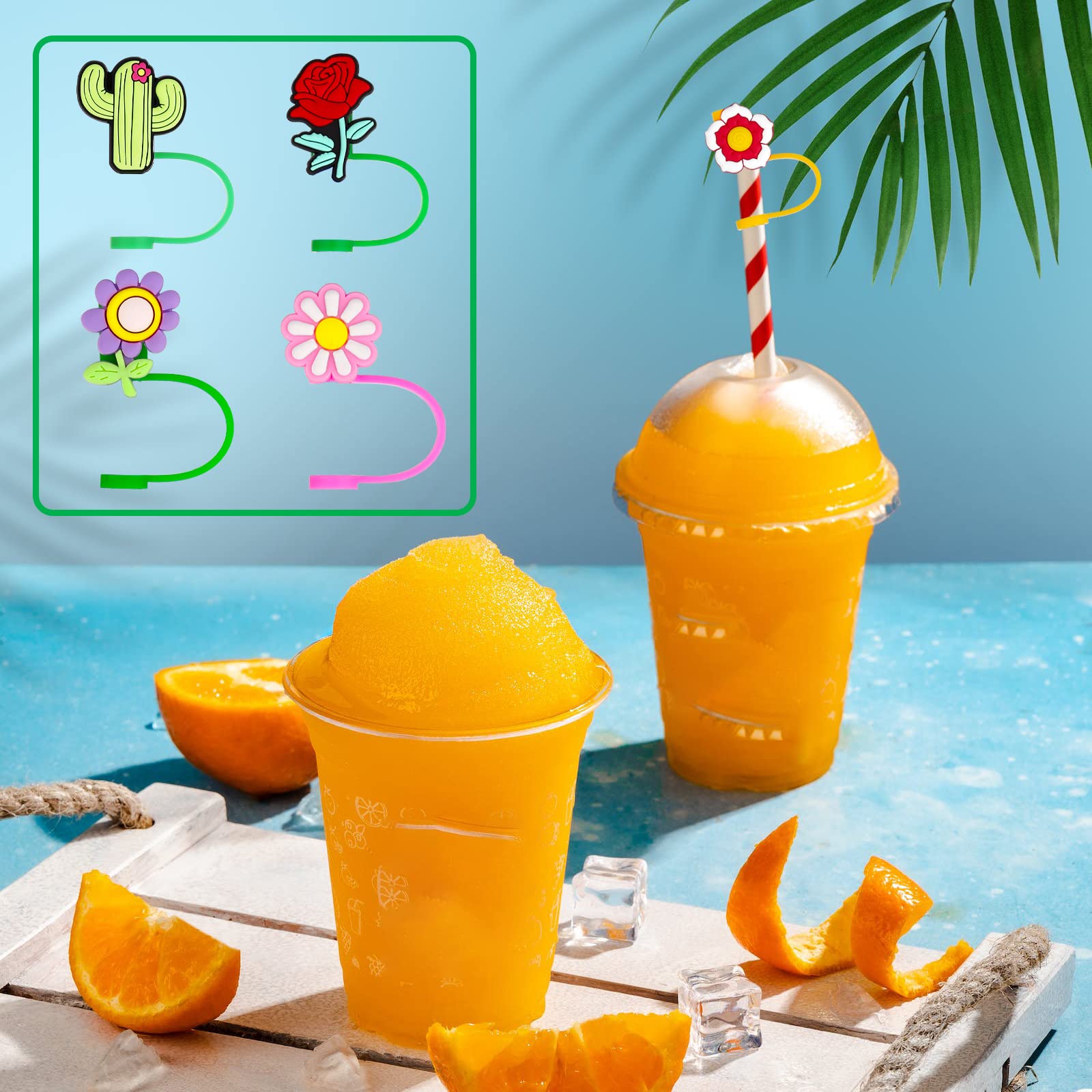 Flowers Straw Tips Cover For Stanl-Ey Cup, Reusable Straw Toppers For Tumblers, Dust-Proof Straw Plugs For Stanl-Ey Tumblers, Po