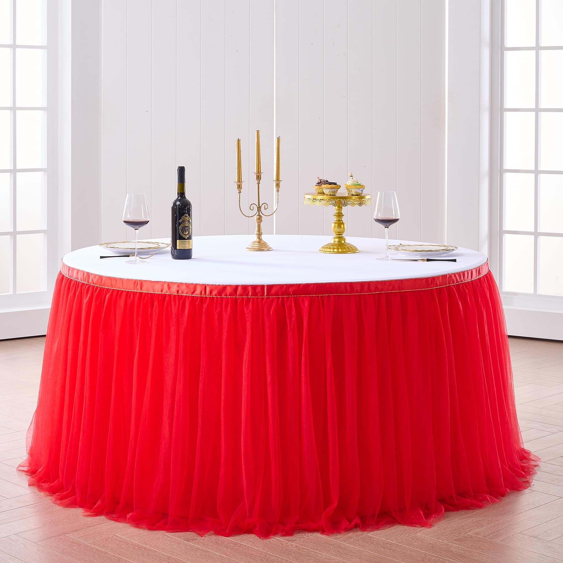 Suppromo 14Ft Red Table Skirt Tulle Tutu Table Skirt Ruffle Table Skirting For Graduation Baby Shower Birthday Party Wedding Chr