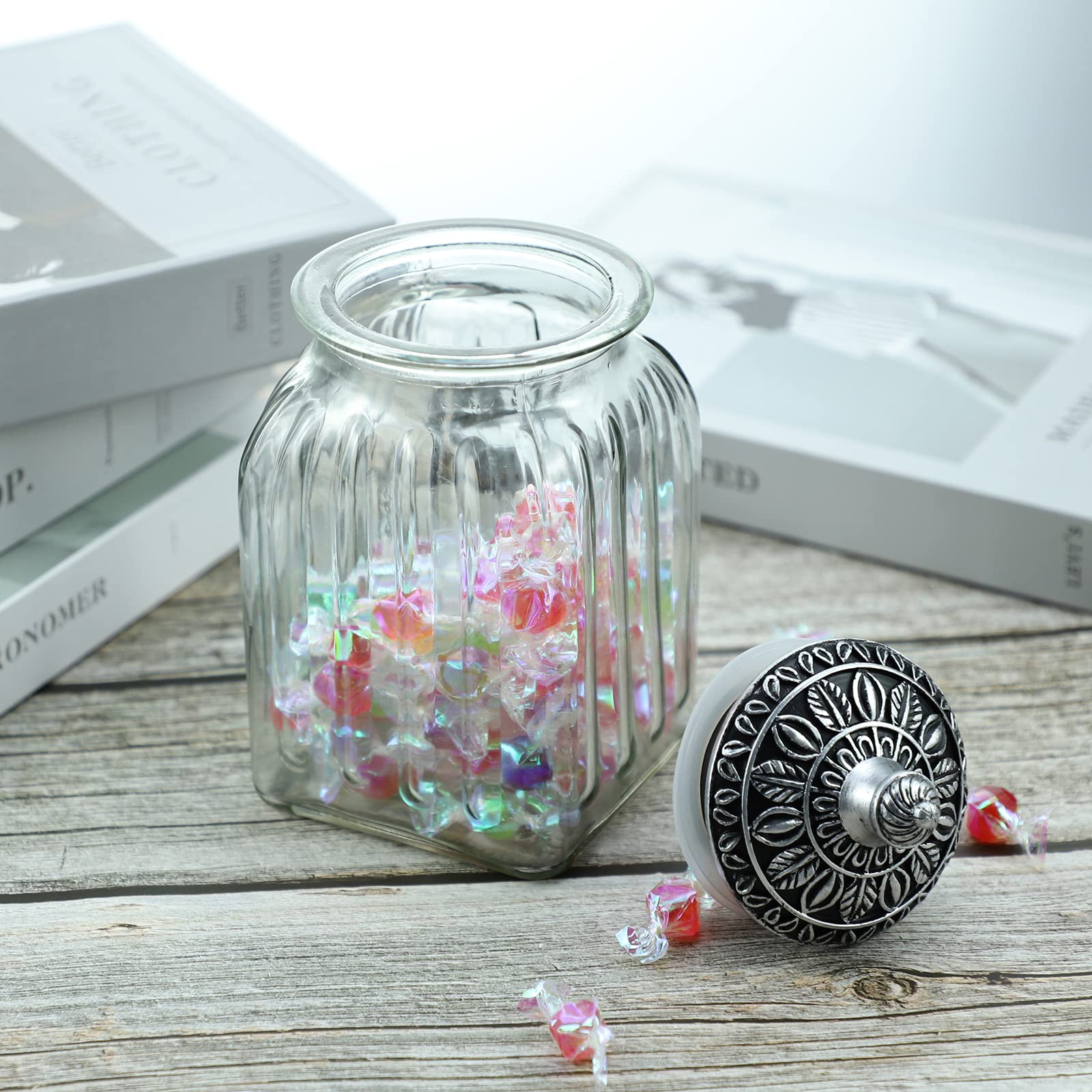 SOCOSY Vintage Transparent Glass Candy Jar with Lid Food Jar Nut Jar Jewelry Box Wedding Candy Buffet Jars Kitchen Storage Containers-30 oz