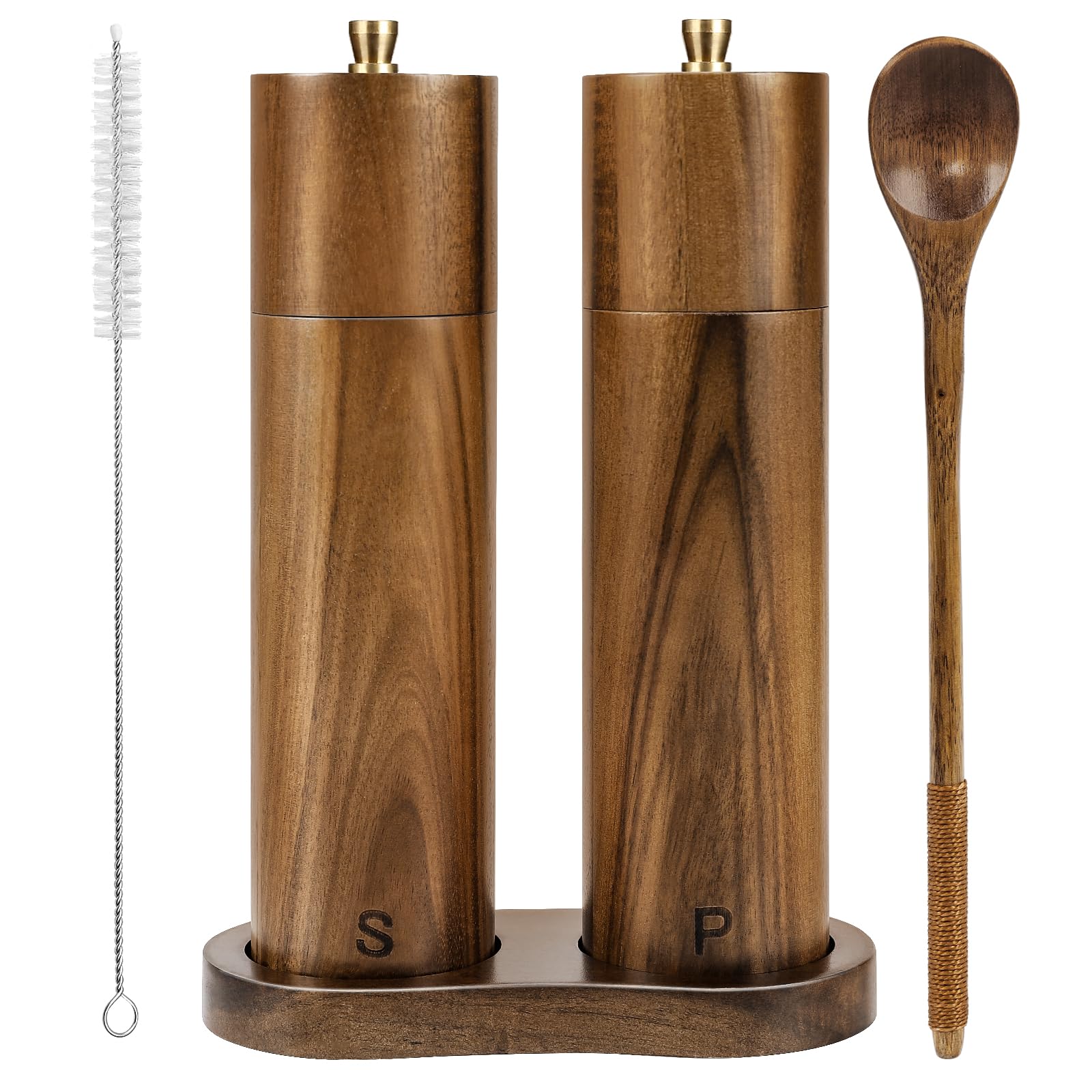 Yvake Wooden Salt And Pepper Grinder Set,8 Inch Manual Salt And Pepper Mill, Adjustable Coarseness And Refillable,Acacia Wood Pe