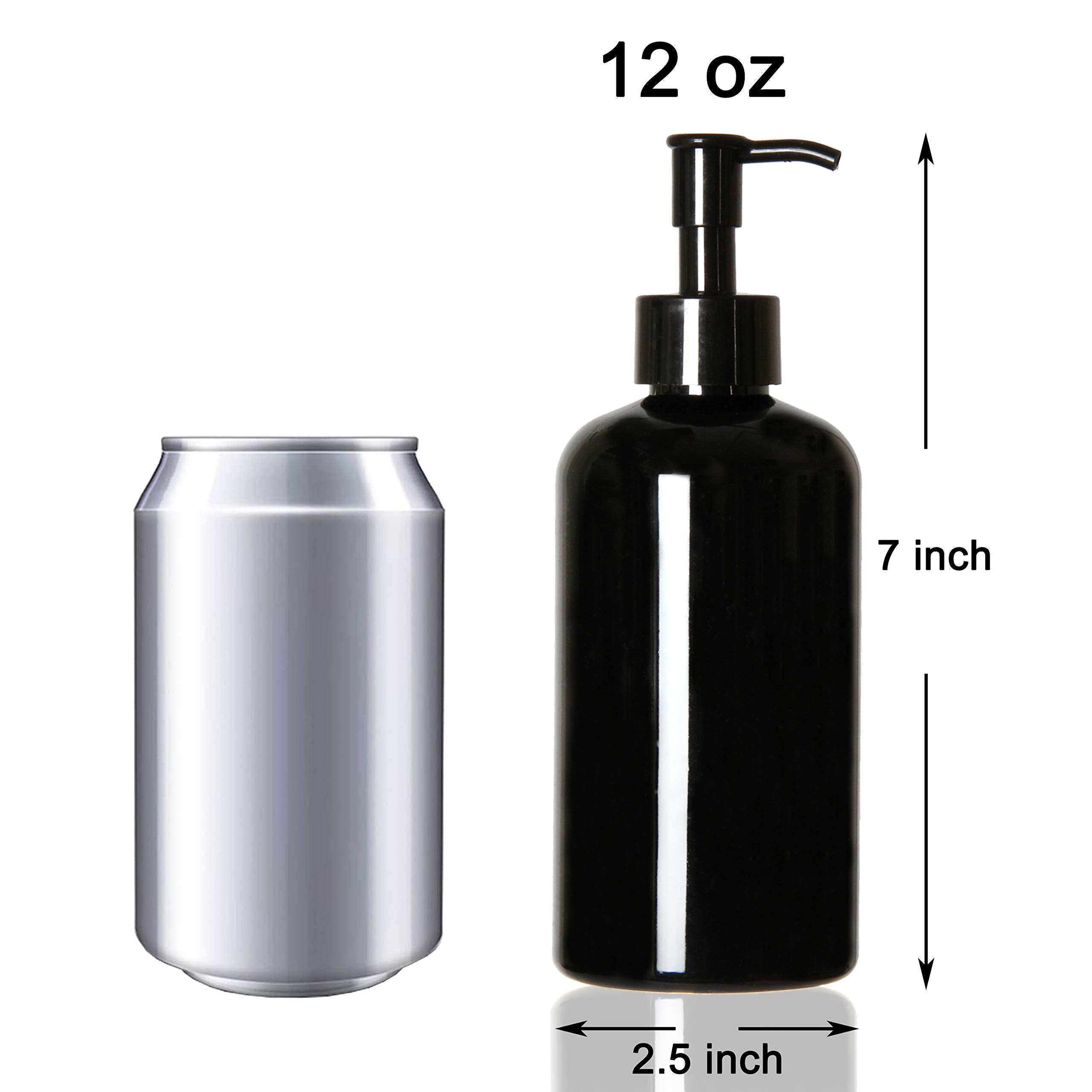 Youngever 6 Pack Plastic Pump Bottles 12 Ounce, Refillable Plastic Pump Bottles With Travel Lock (Black)