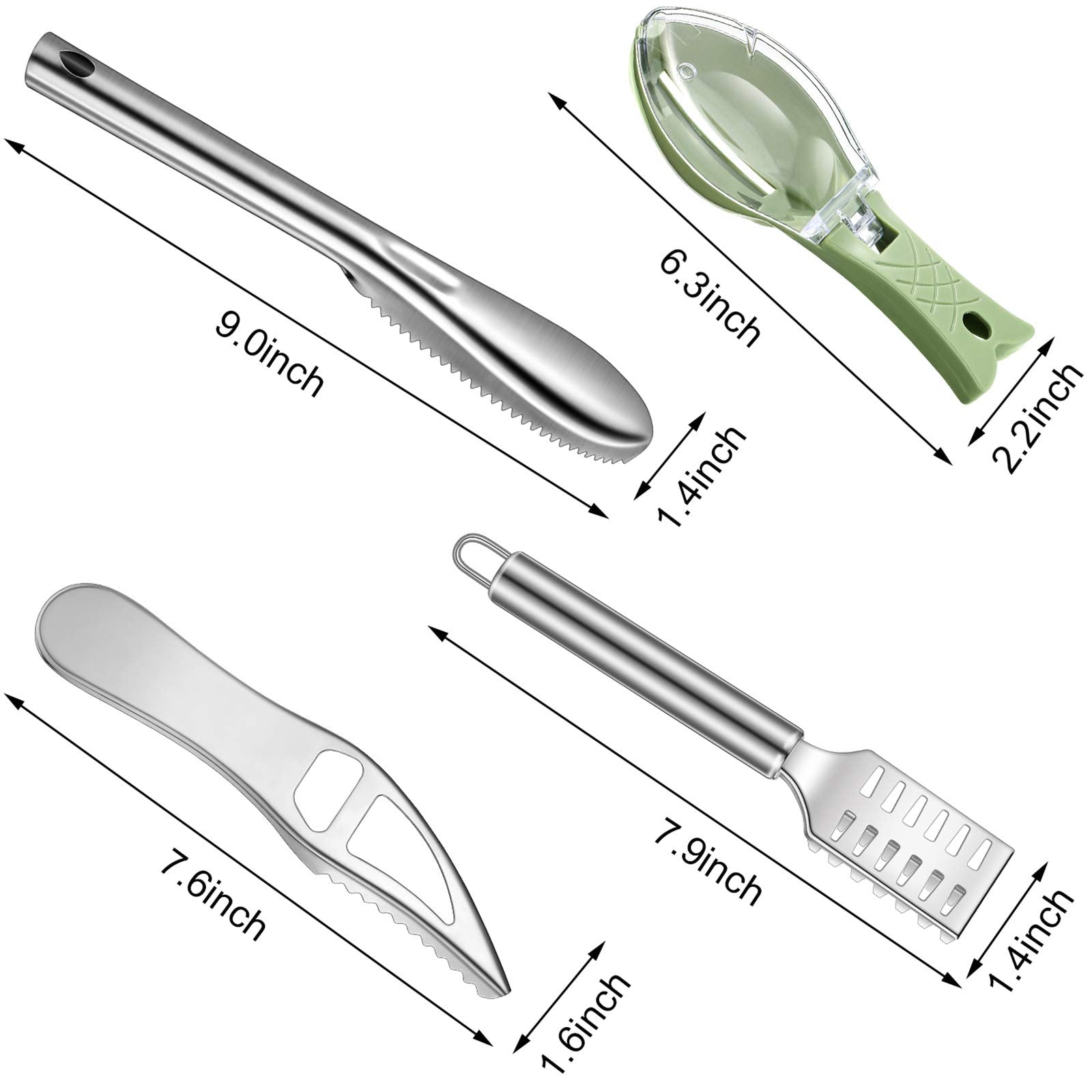 4 Pieces Stainless Steel Fish Scale Remover Cleaner Kitchen Fish Scaler Fish Skin Graters Cleaning Peeler Scaler Scraper With Bo