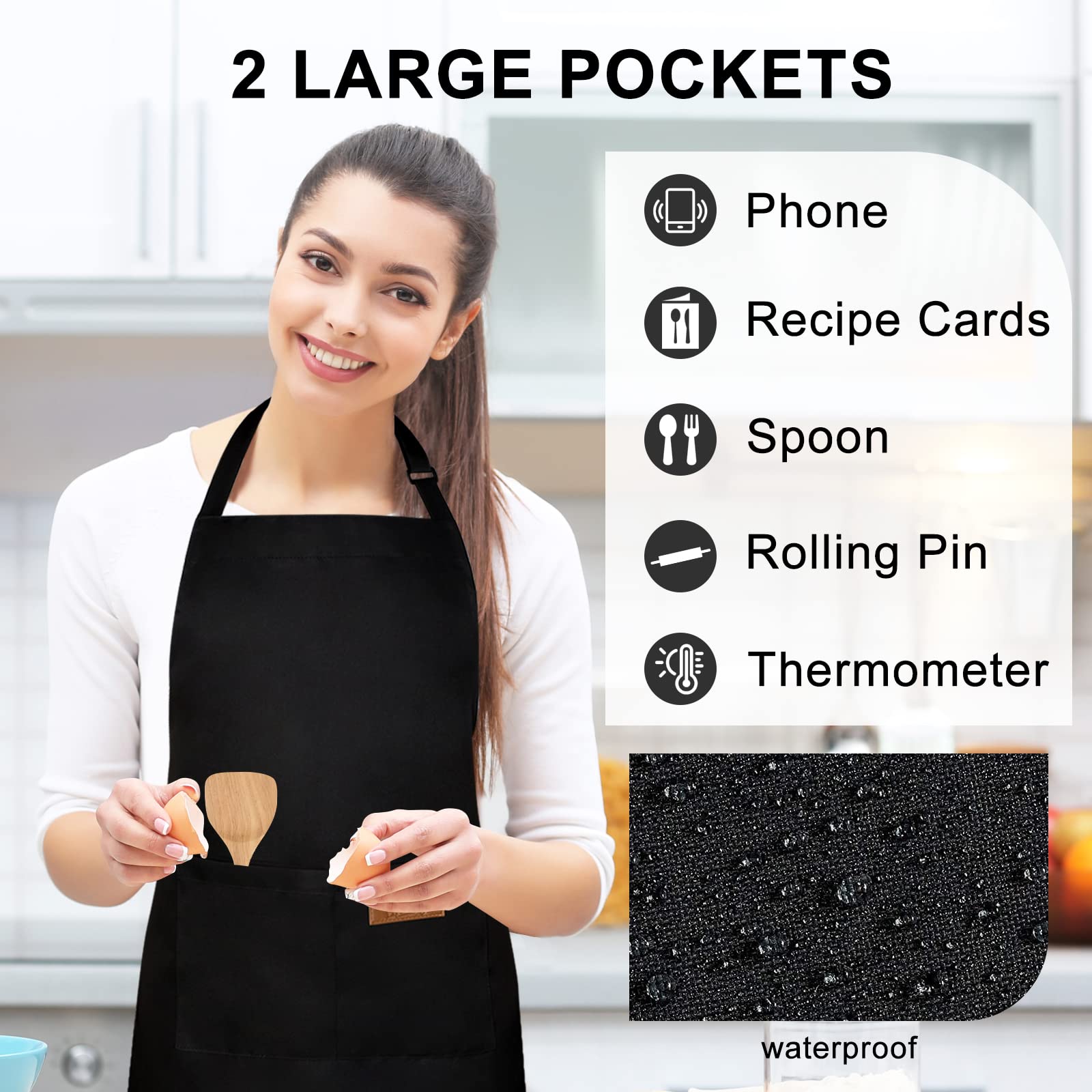 Hibaby Apron, Adjustable 2 Pack Bib Aprons With 2 Pockets Cooking Kitchen Aprons For Men Women, For Bbq Outdoors Baking Crafting