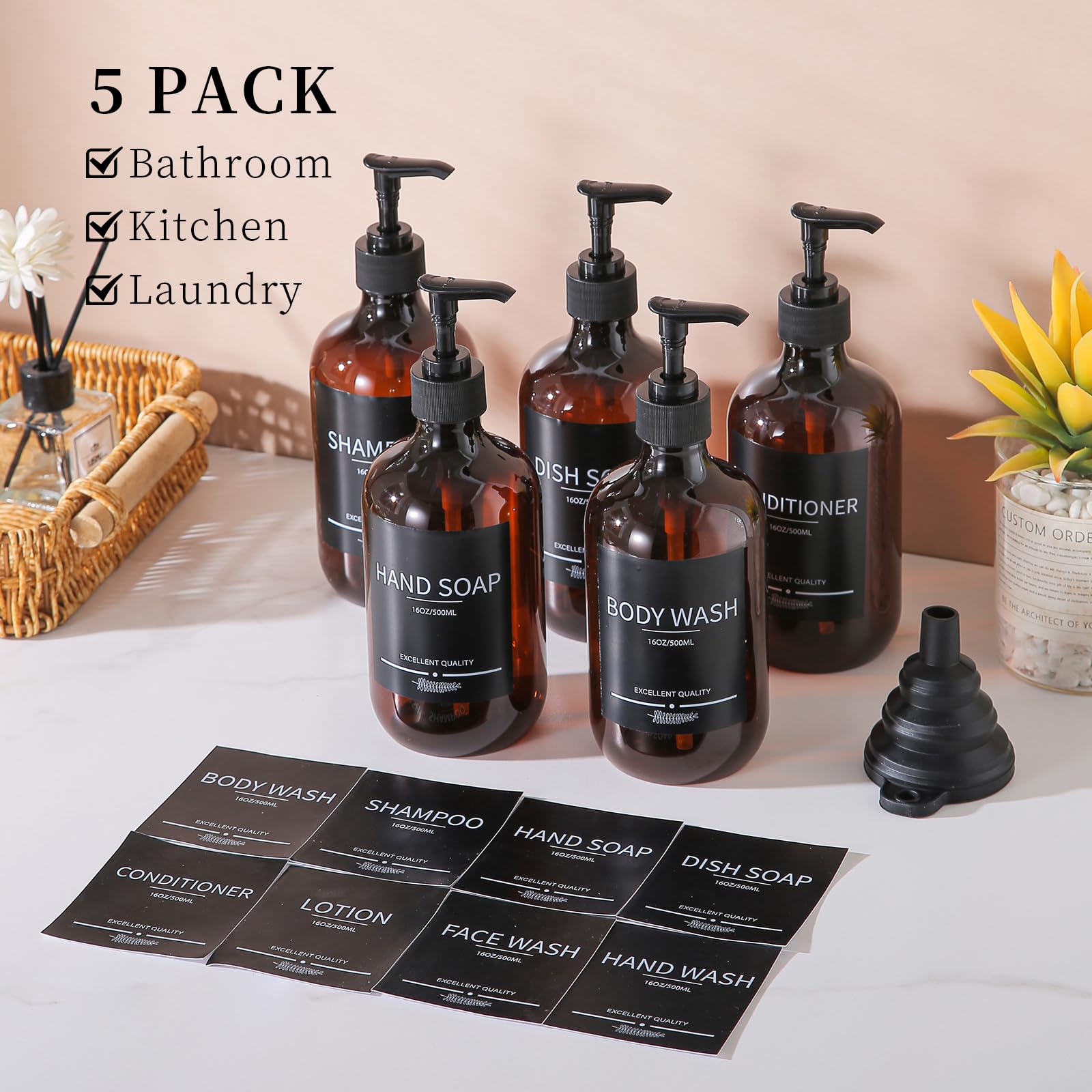 Mithrgrous Shampoo And Conditioner Bottles(5Pack),Shampoo Dispenser For Shower,Shampoo Bottles Refillable With Pump,Bathroom Dis