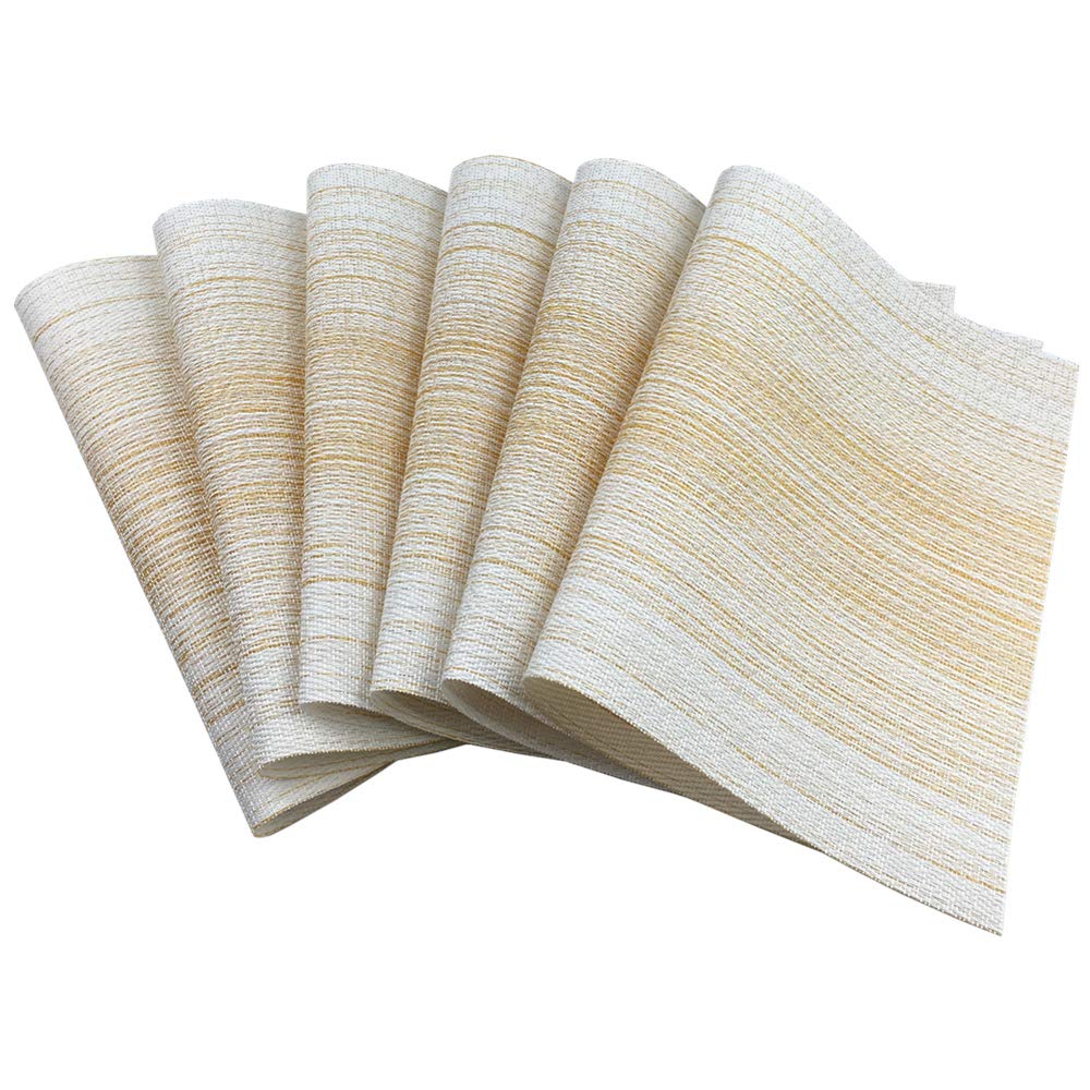 Placemat,Blending Color Durable Woven Vinyl Placemat Washable Heat-Resistant Anti-Skid Kitchen Dining Table Mats (Set Of 6, Yell