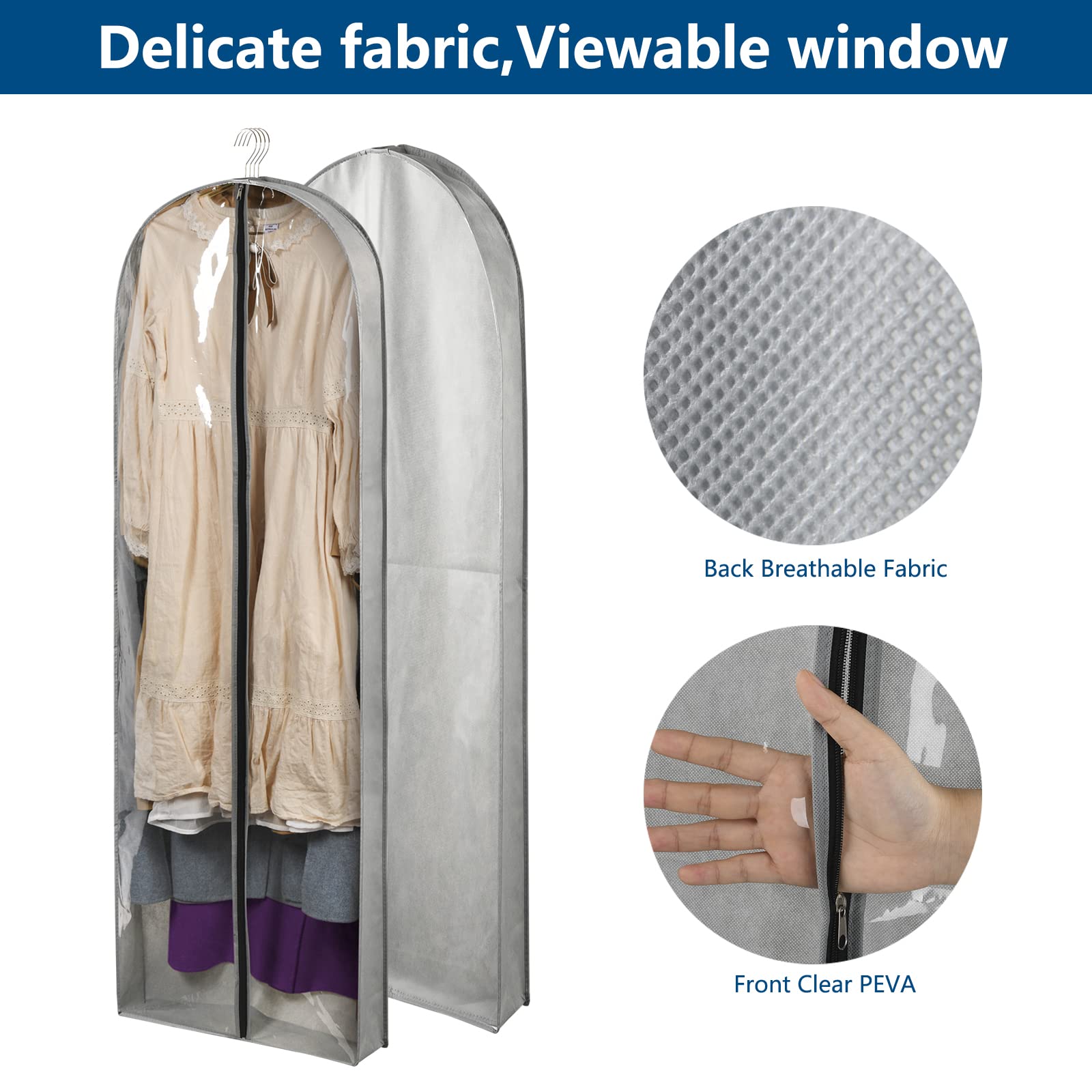 Belinlen 3 Pack 60'' Long Garment Bags For Hanging Clothes Storage, Clear Moth Proof Suits Covers With 4'' Gussets For Closet St
