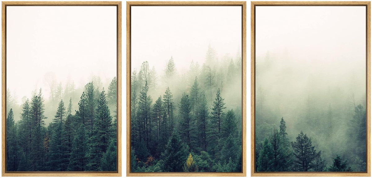 Signwin 3 Piece Framed Canvas Wall Art Green Foggy Mountains Nature Wilderness Photography Abstract Rustic Aerial Canvas Prints