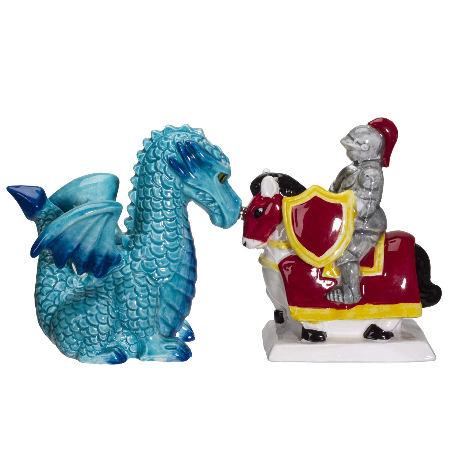 Pacific Giftware Knight on Horse & Dragon Ceramic Salt and Pepper Shakers Set, Natural Clay, Model 13582