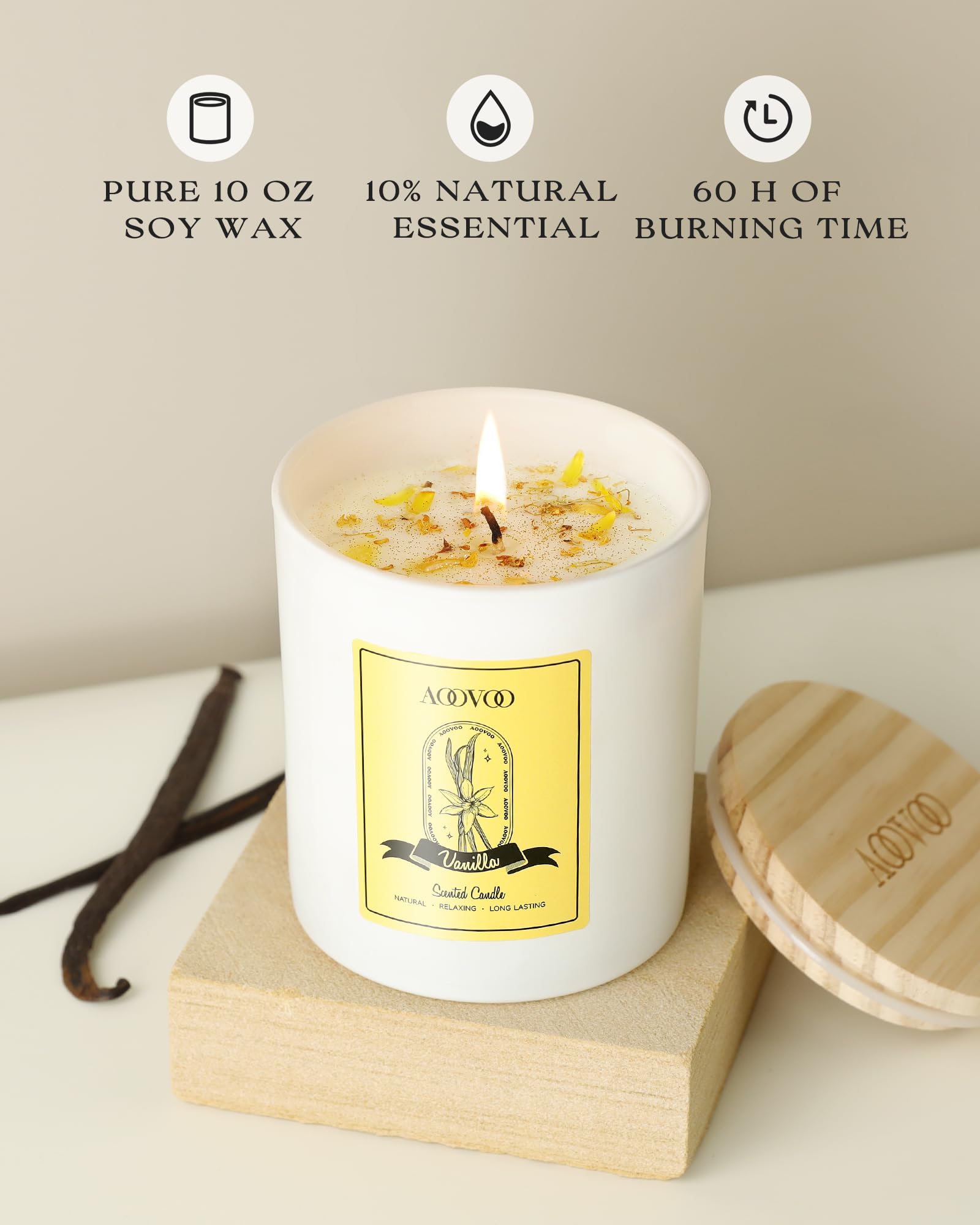 AOOVOO Vanilla Scented Candles for Women - Aromatherapy Candle with Crystals Inside, 10oz Soy Candles for Home Scented, Valentin