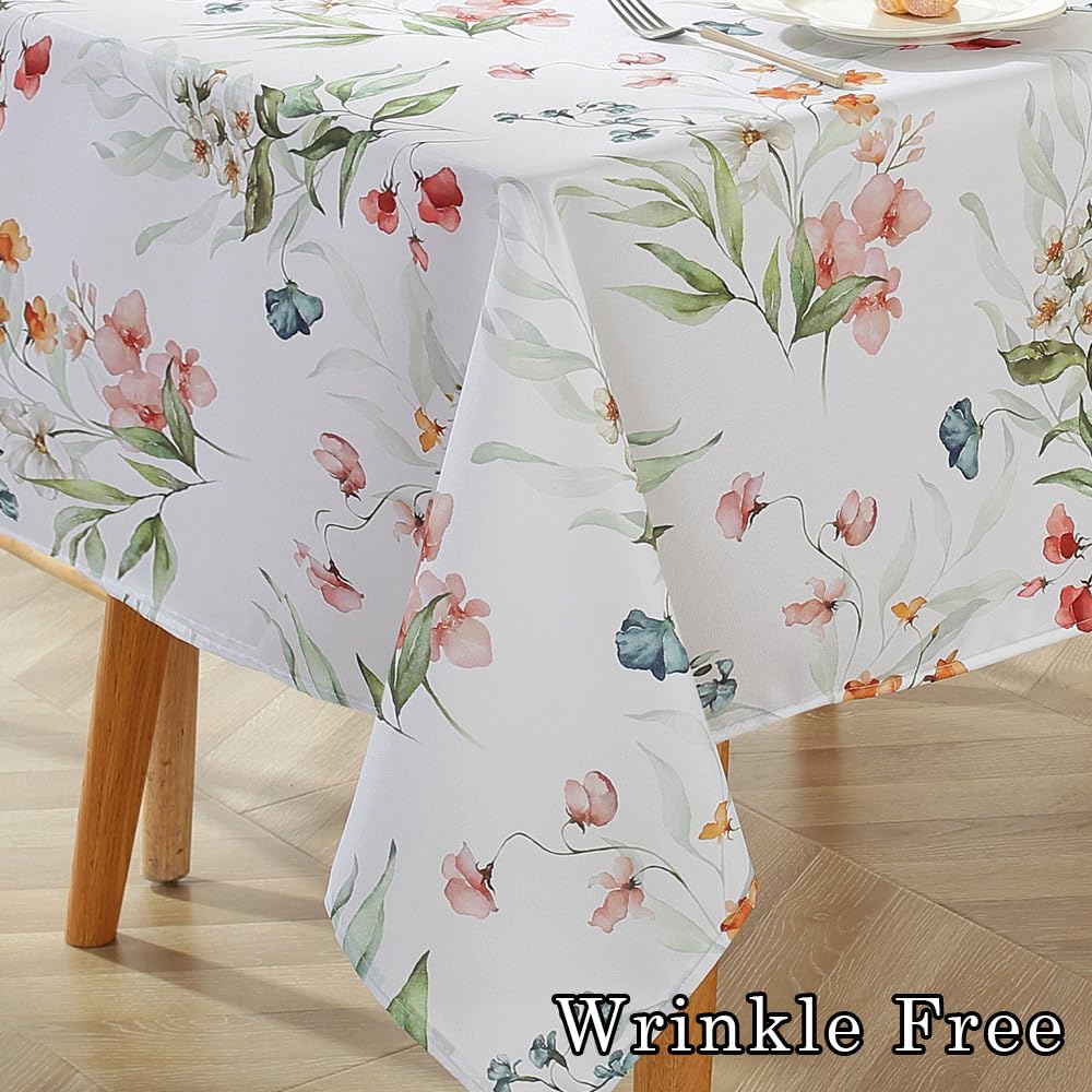 Matirug Spring Summer Tablecloths Rectangle 52X70 Inch, Spill Proof Watercolor Floral Table Cloth,Washable Wrinkle Free Print Gr