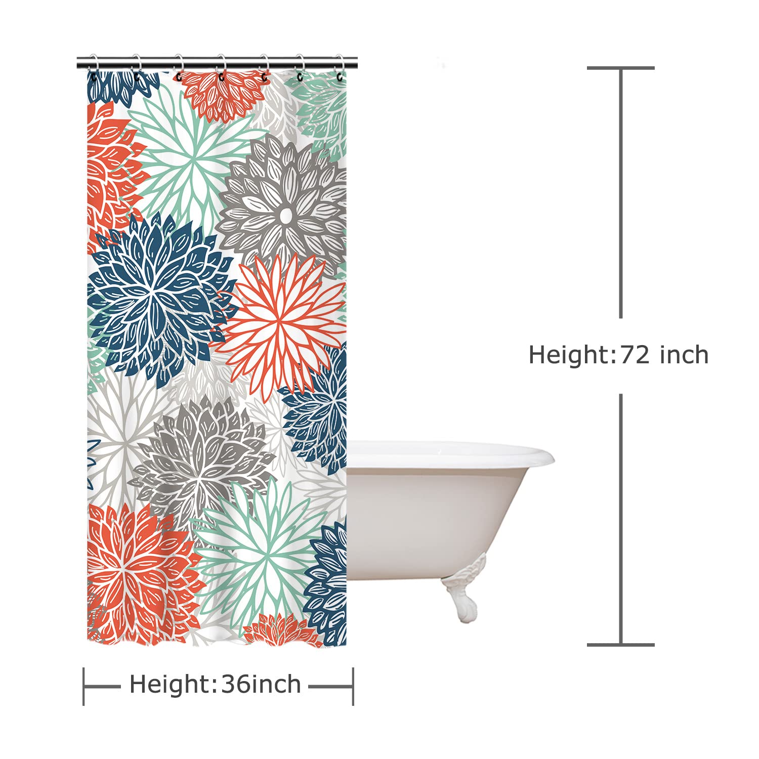 Rosielily Stall Shower Curtain 36Wx72H Inches Small Shower Curtain Dahlia Shower Curtains Teal And Gray Blue Green Turquoise Rv
