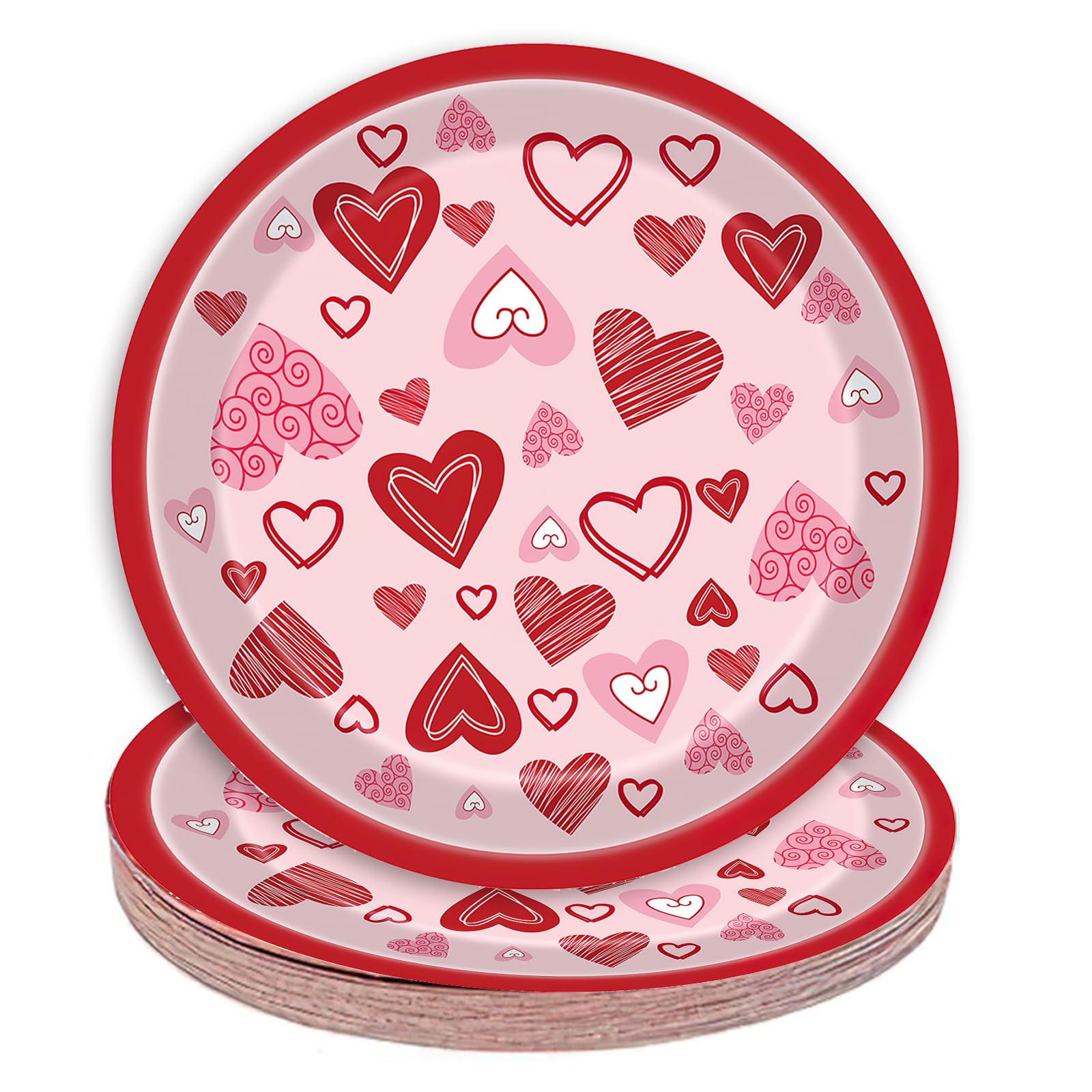Basemmaher Valentine'S Day Party Supplies Red Pink Lovely Heart Paper Plates Disposable Dinnerware Dessert Dinner Plate Set For