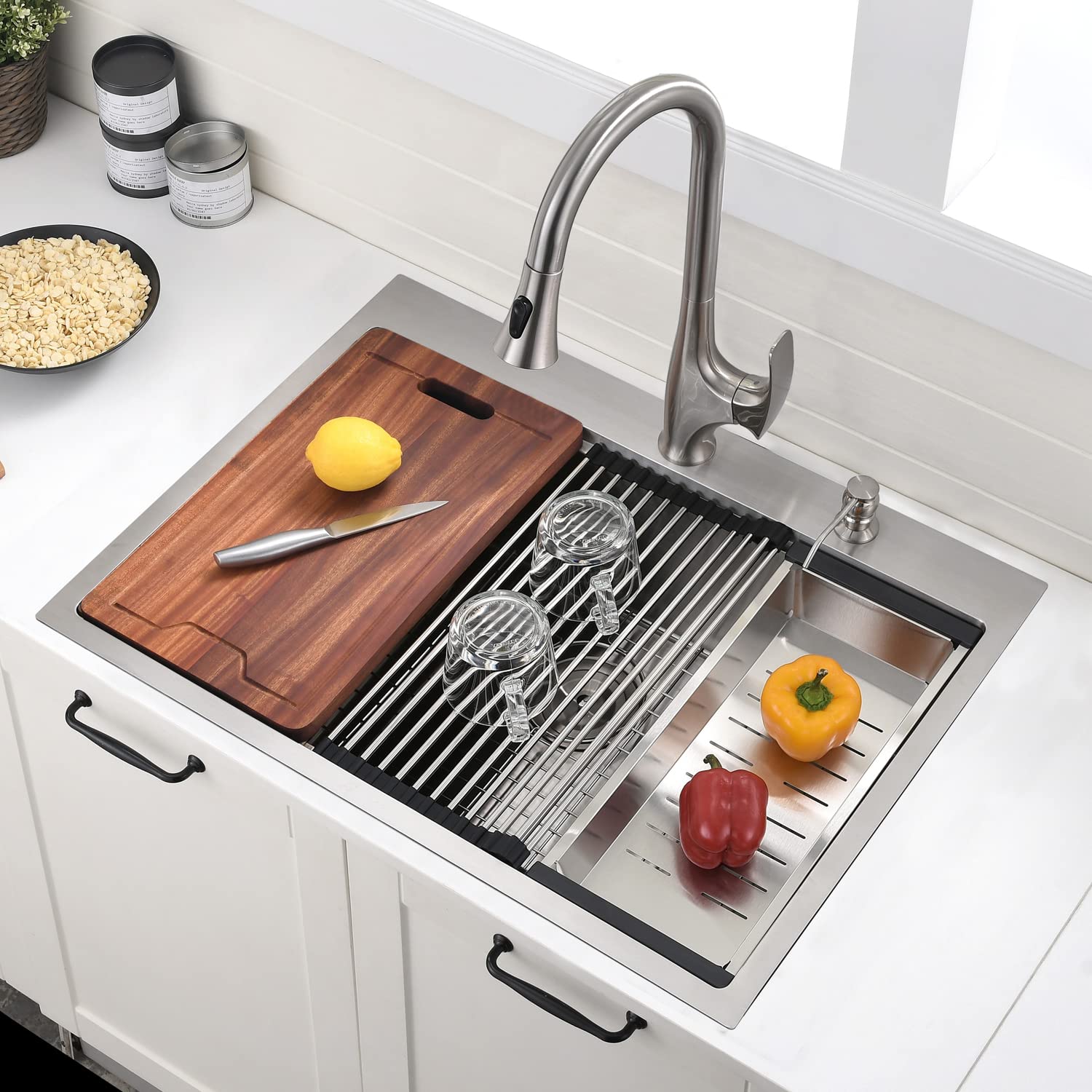 30-Inch Drop In Kitchen Sink Workstation - Vokim 30 X18 Inch Single Bowl Kitchen Sink 16 Gauge Stainless Steel 10'' Deep Handmad