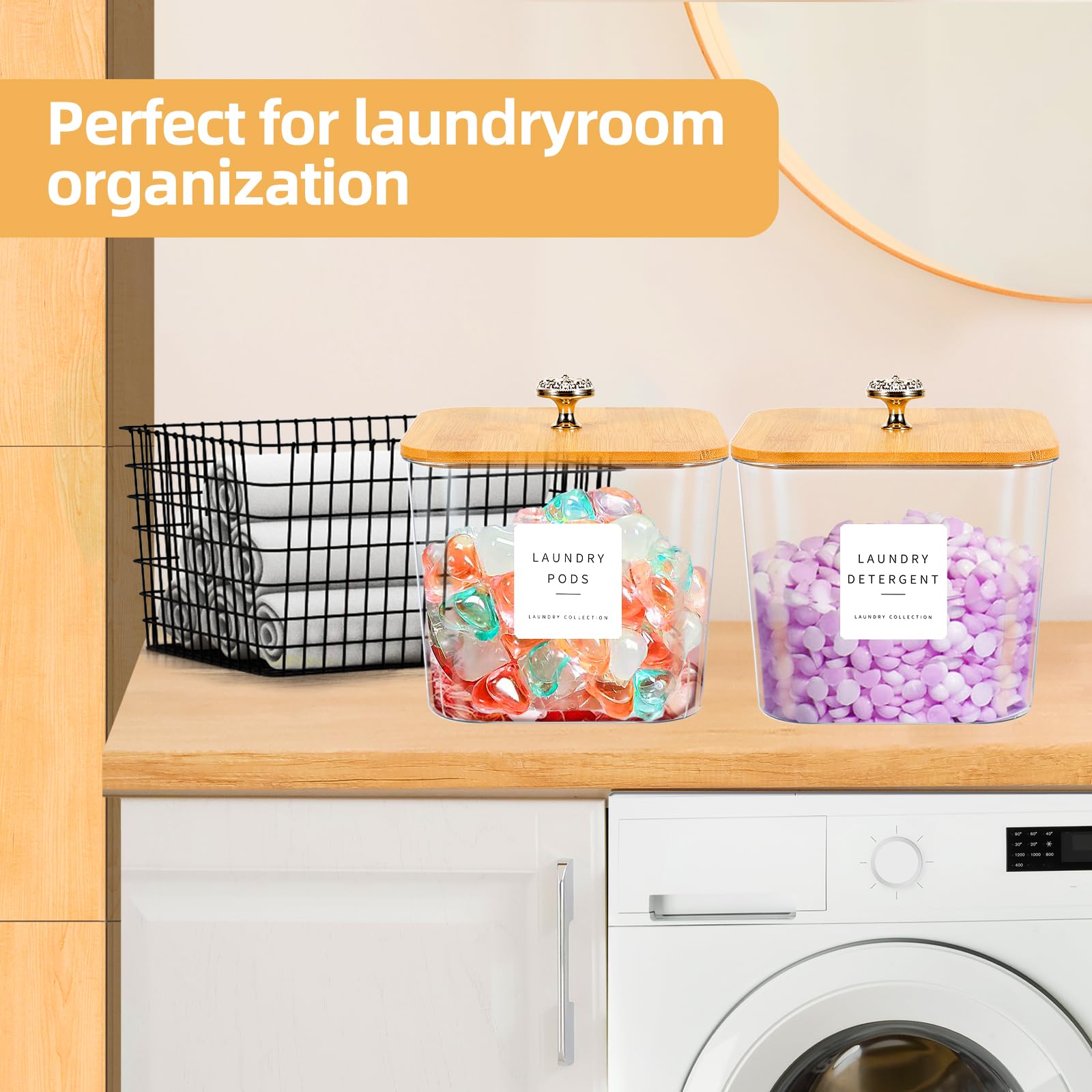 Polrai 2 Pack Laundry Pods Containers 2 Half Gallon Laundry Powder Containers Laundry Detergent Dispenser With Lids And Labels F