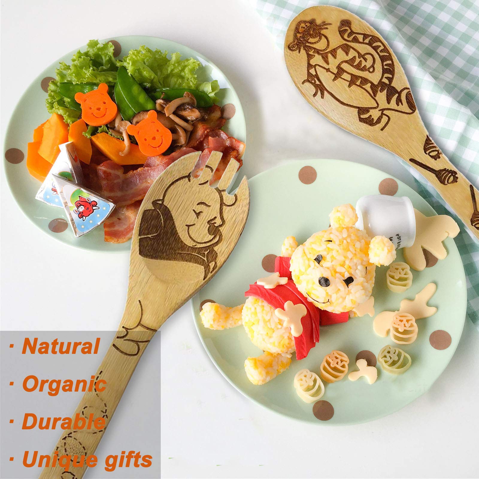 5 Pcs Cartoon Wooden Spoons For Cooking,Winnie The Bear Kitchen Accessories,Cute Tiger Spatula For Kitchen Decor,Winnie Bear Kit