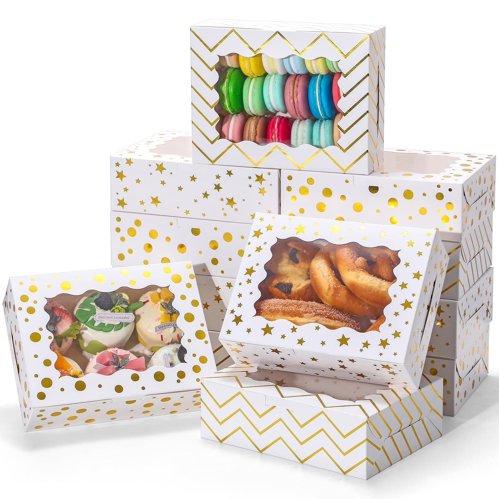 KPOSIYA 12pcs Christmas Cookie Boxes for Gift Giving, 8x6x2.5in White Bakery Boxes with Window for Treat and Pastry,Holiday Smal