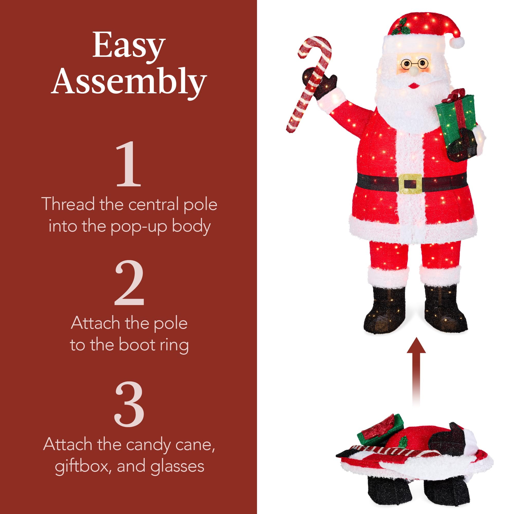 Best Choice Products 3ft Lighted Pop-Up Santa, Outdoor Christmas Holiday Decoration w/ 120 LED Lights, Twinkling Candy Cane, Gif