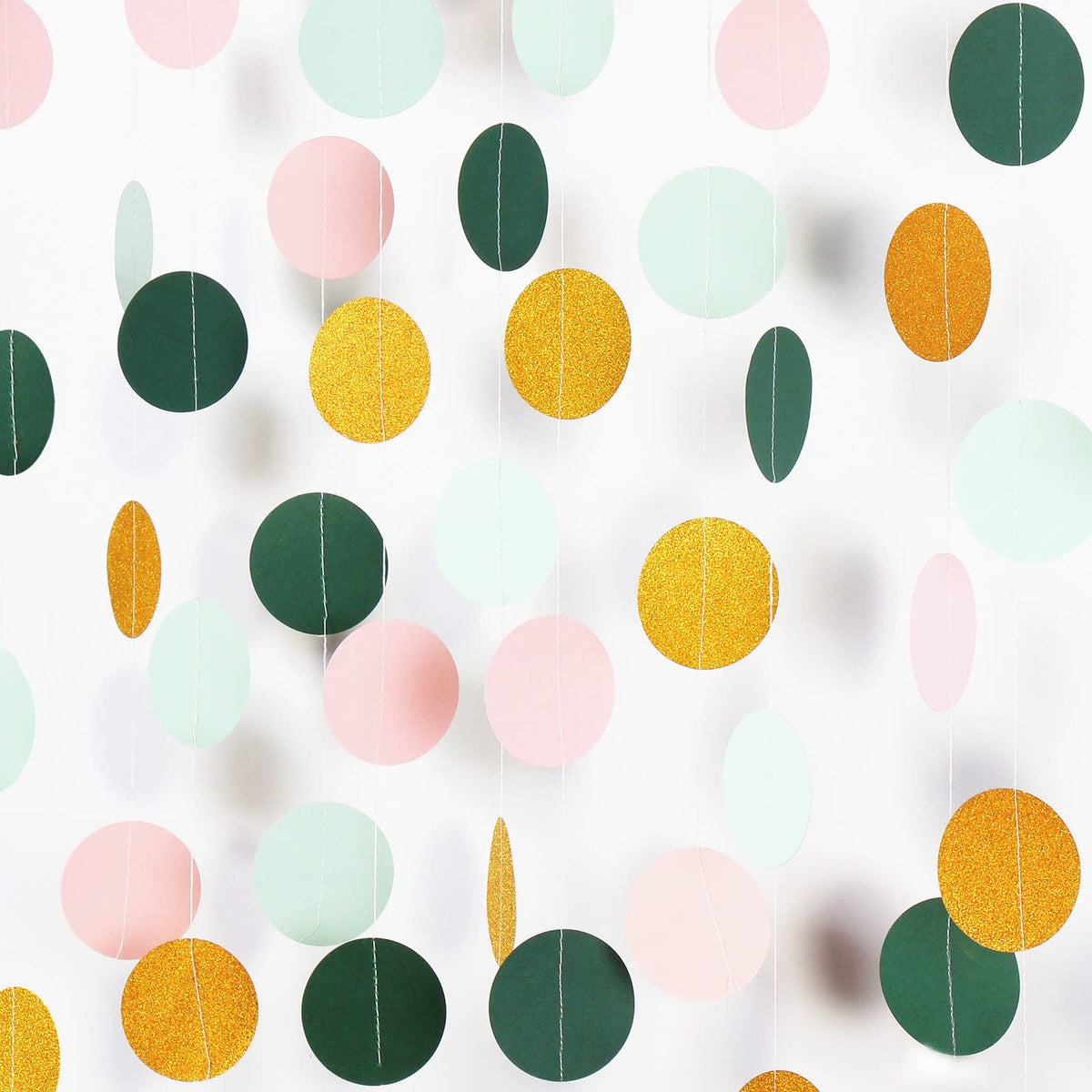 Sage-Green Pink Gold Paper Garland - 52Ft Glitter Paper Hanging Decoration Streamer Banner,Baby Bridal Shower Safari Birthday Tr