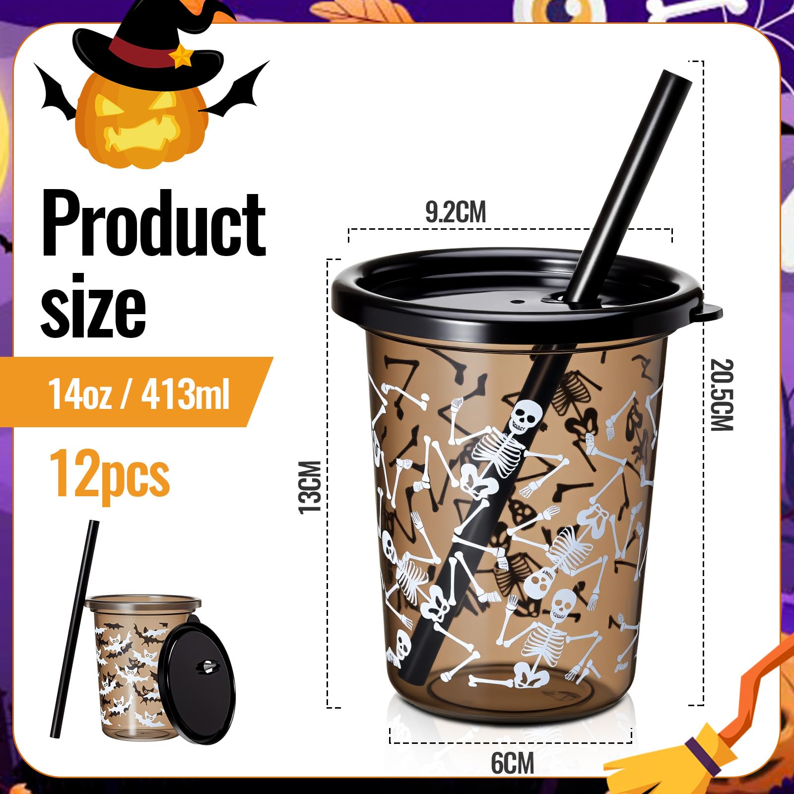 Nuanchu 24 Pcs Halloween Cups for Kids Plastic Tumbler with Lids and Straws 10 Oz Reusable Toddler Cups for Happy Halloween Part
