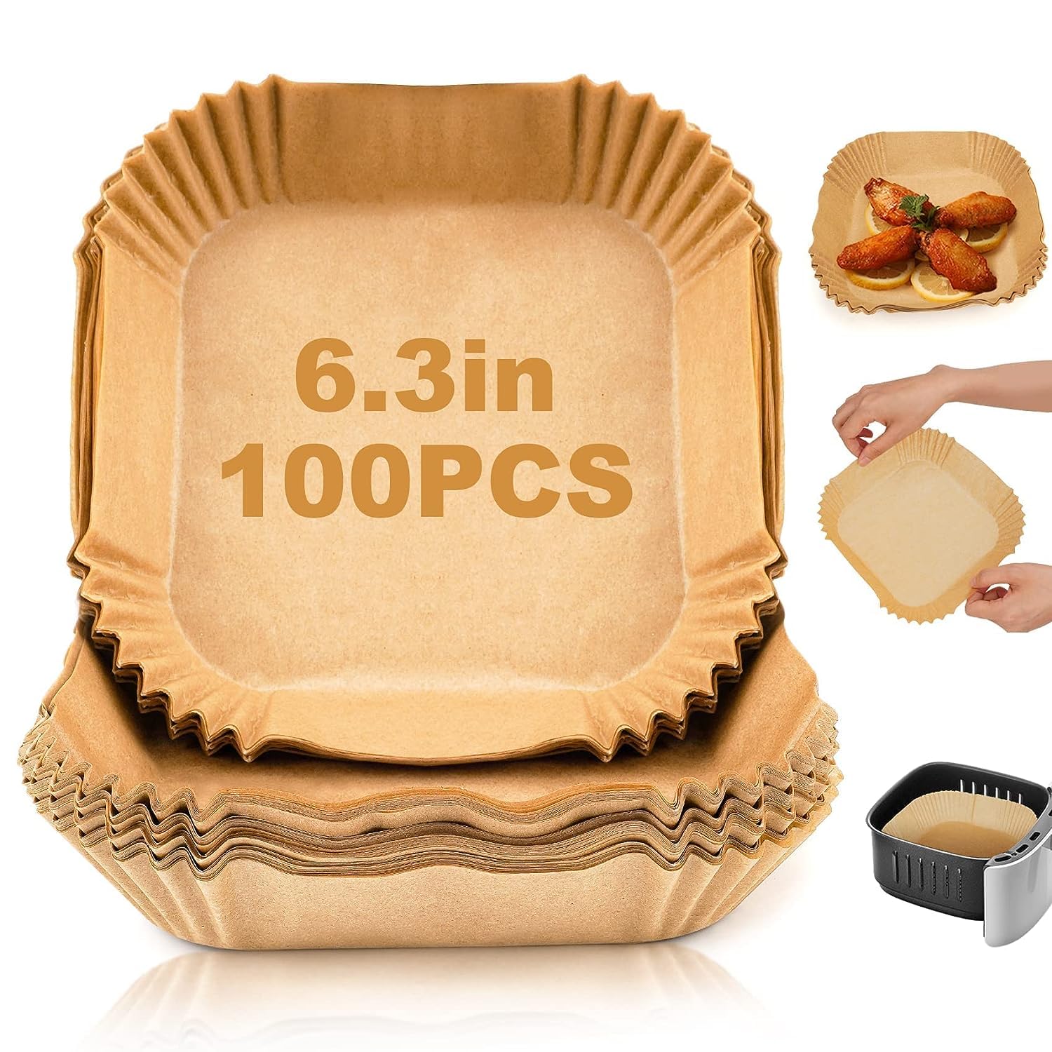Arlicorping Air Fryer 100Pcs Disposable Squar Paper Liner, Non-Stick Disposable And Baking Paper For Air Fryer Oil-Proof,For Bak