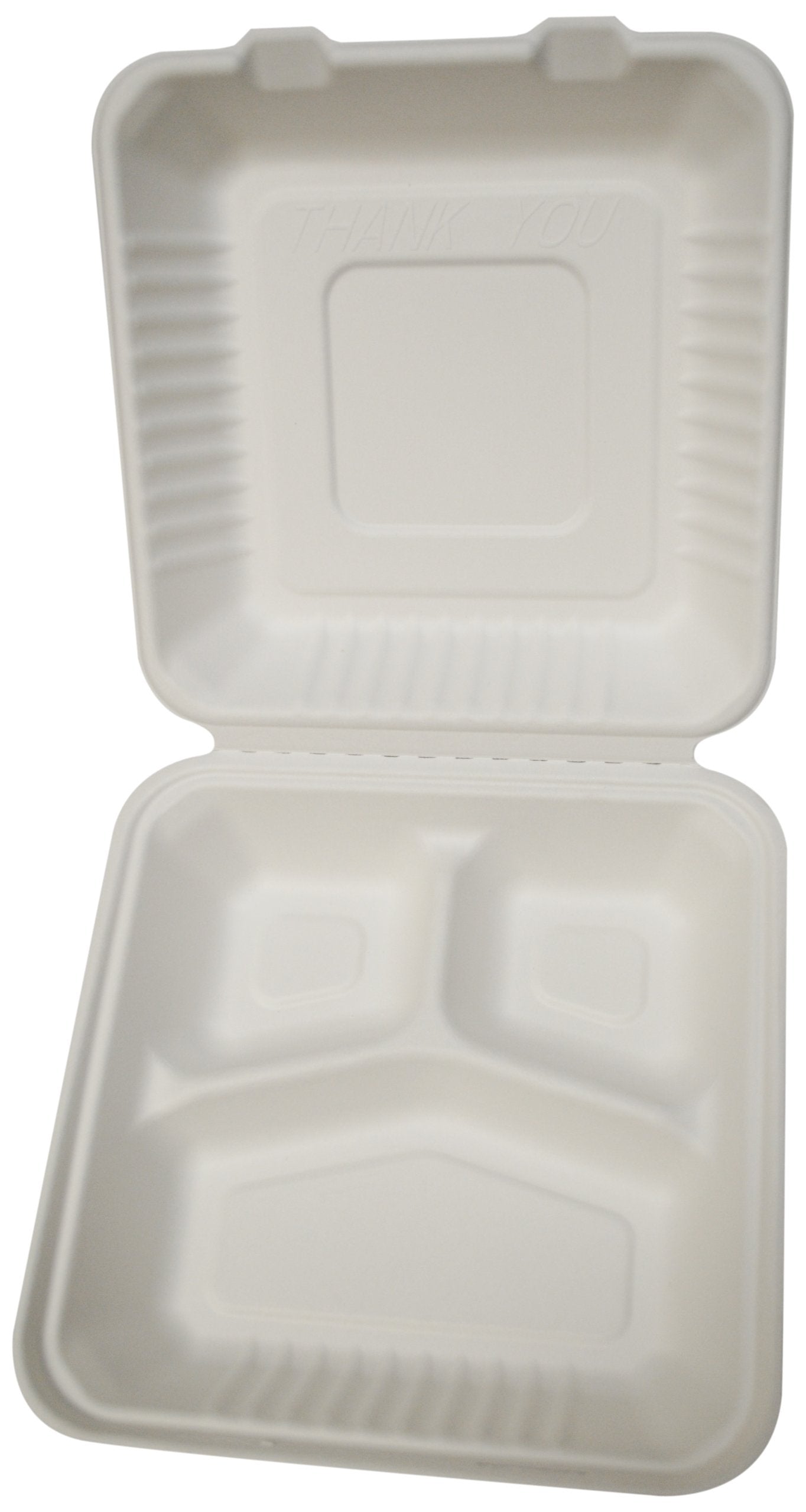 PrimeWare HL-93 White Molded Fiber Hinged Lid Container, 9 Length x 9 Width x 3-3/16 Height, Large, 3-Section (Case of 200)