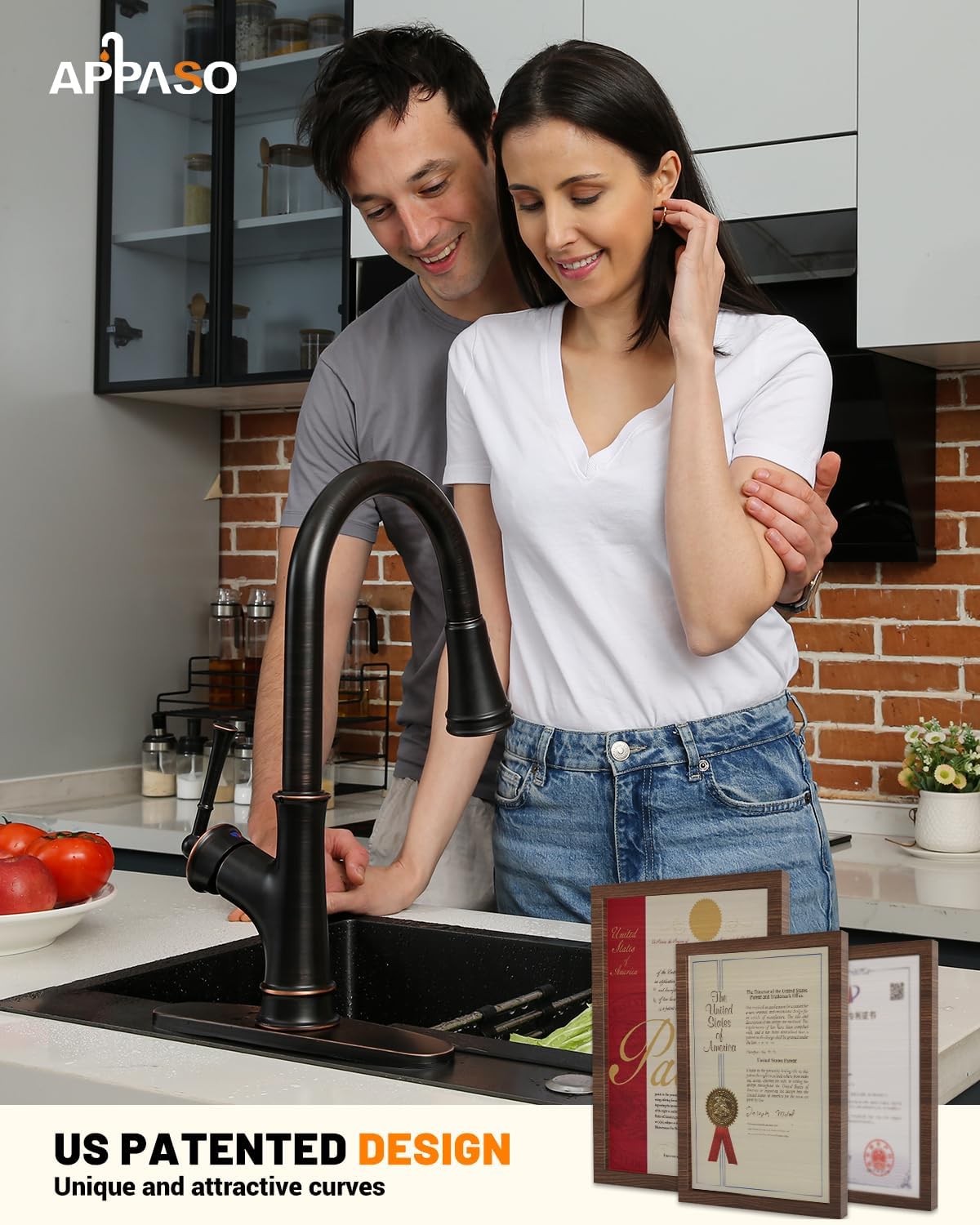 APPASO Kitchen Faucet with Pull Down Sprayer  Oil Rubbed Bronze Single-Handle High Arc Single Hole Pull Out Kitchen Sink Faucets with Escutcheon