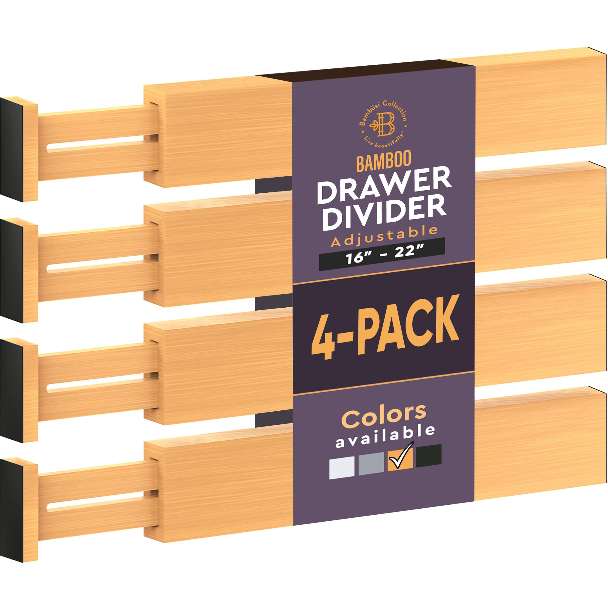 Large Kitchen Drawer Organizer - Expandable Bamboo Drawer Dividers (17.5'' - 22'') - Adjustable Separators for Kitchen, Clothes,