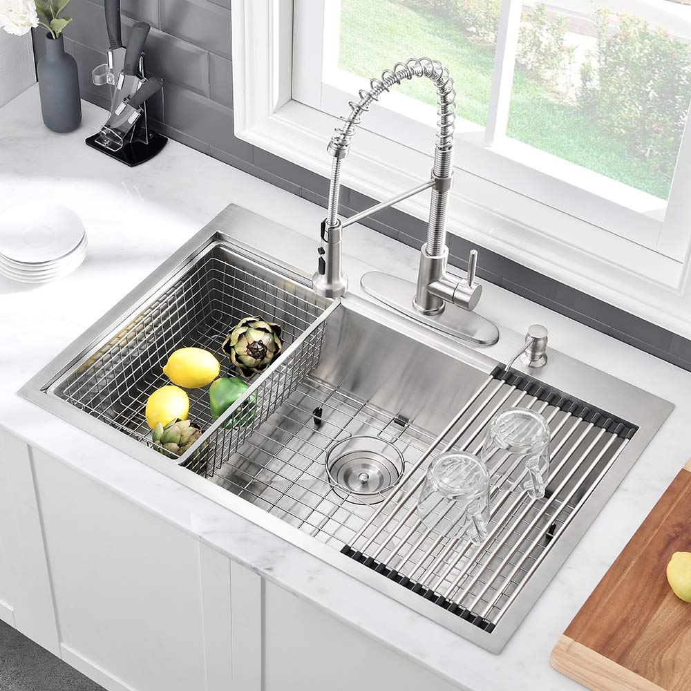 33 Inch Drop In Kitchen Sink Workstation-VASOYO 33x22 Kitchen Sink Stainless Steel Drop In Topmount Kitchen Sink 16 Gauge 10 Inch Deep Single Bowl Kitchen Sink with Cutting Board