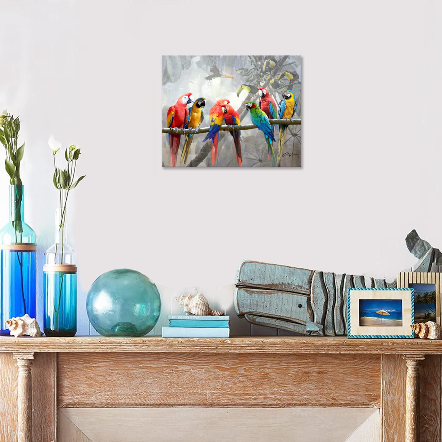 Bathroom Parrot Canvas Wall Art, Tropical Wall Art, Bird Wall Art Prints Parrots, Kids Room Walls Decor 24X16