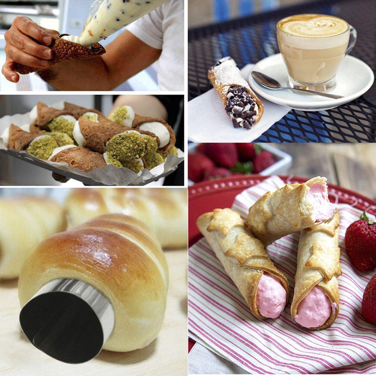Flyparty Set Of 16 Stainless Steel Cannoli Tubes,5 Inch Large Cream Horn Non-Stick Cannoli Forms Pastry Molds Diy Baking Bread M