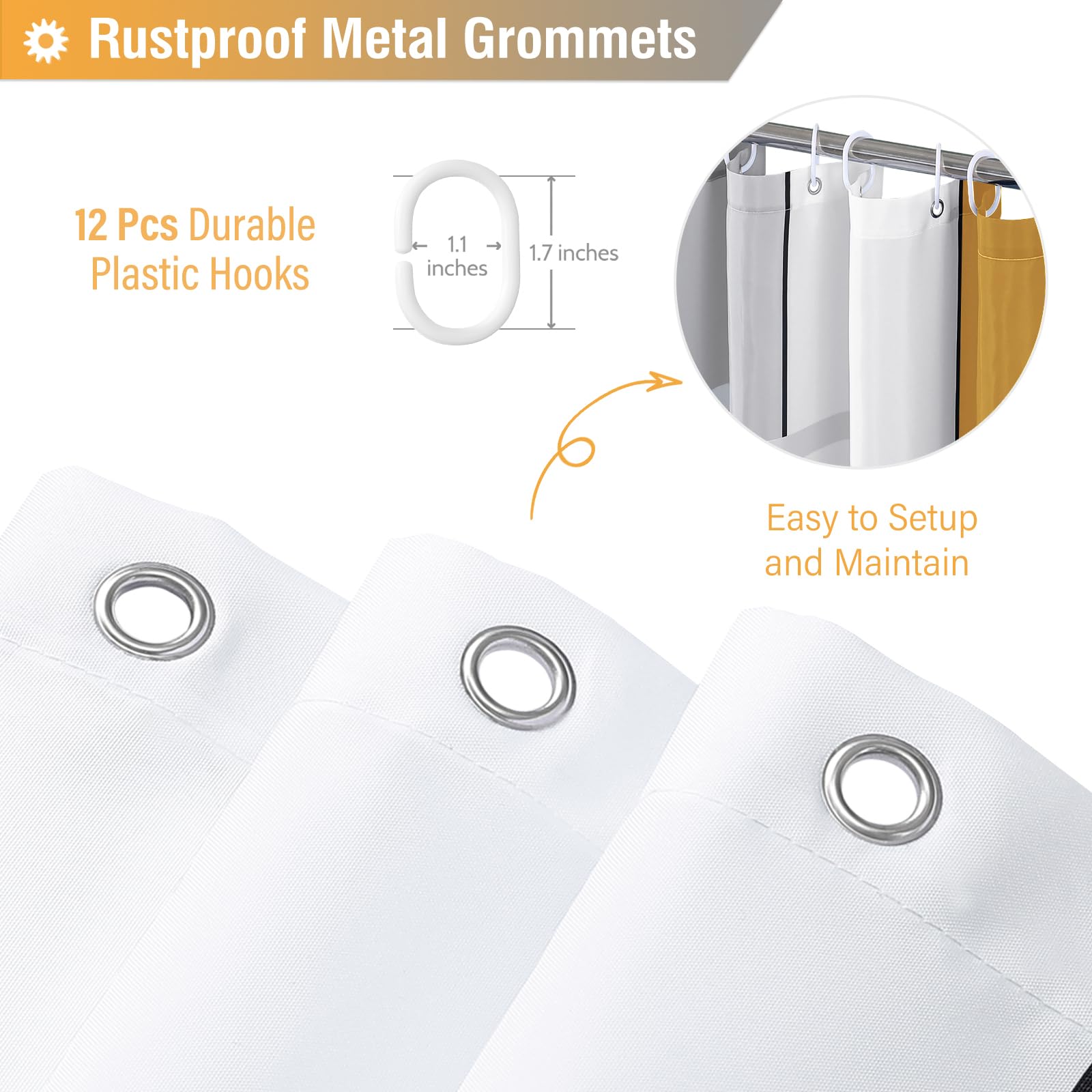 BTTN Gold Fabric Shower Curtain - Geometric Shower Curtain Set with 12 Plastic Hooks  Water Repellent  Machine Washable  Modern Decorative Polyester Cloth Shower Curtains for Bathroom - 72x72