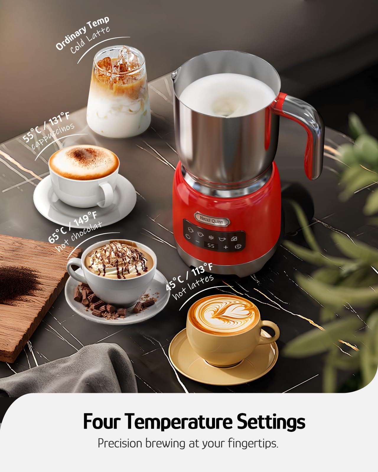 Hazel Quinn Milk Frother, 5 Functions, Variable Temp And Thickness Frother And Steamer, Detachable For Dishwasher Safe, 400Ml/13