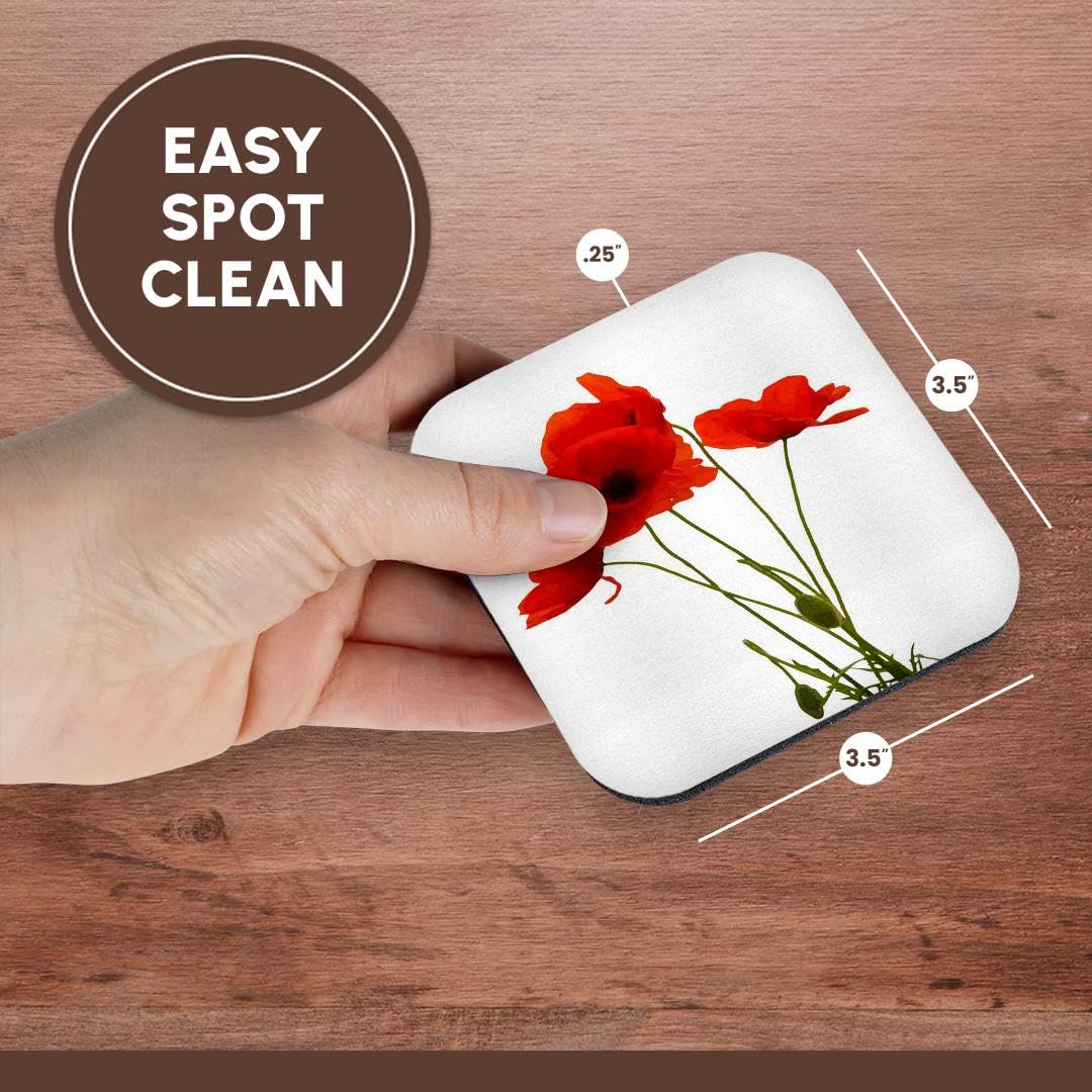 3Drose Cst_217331_2 Delicate Red Poppies Vector Soft Coasters (Set Of 8)