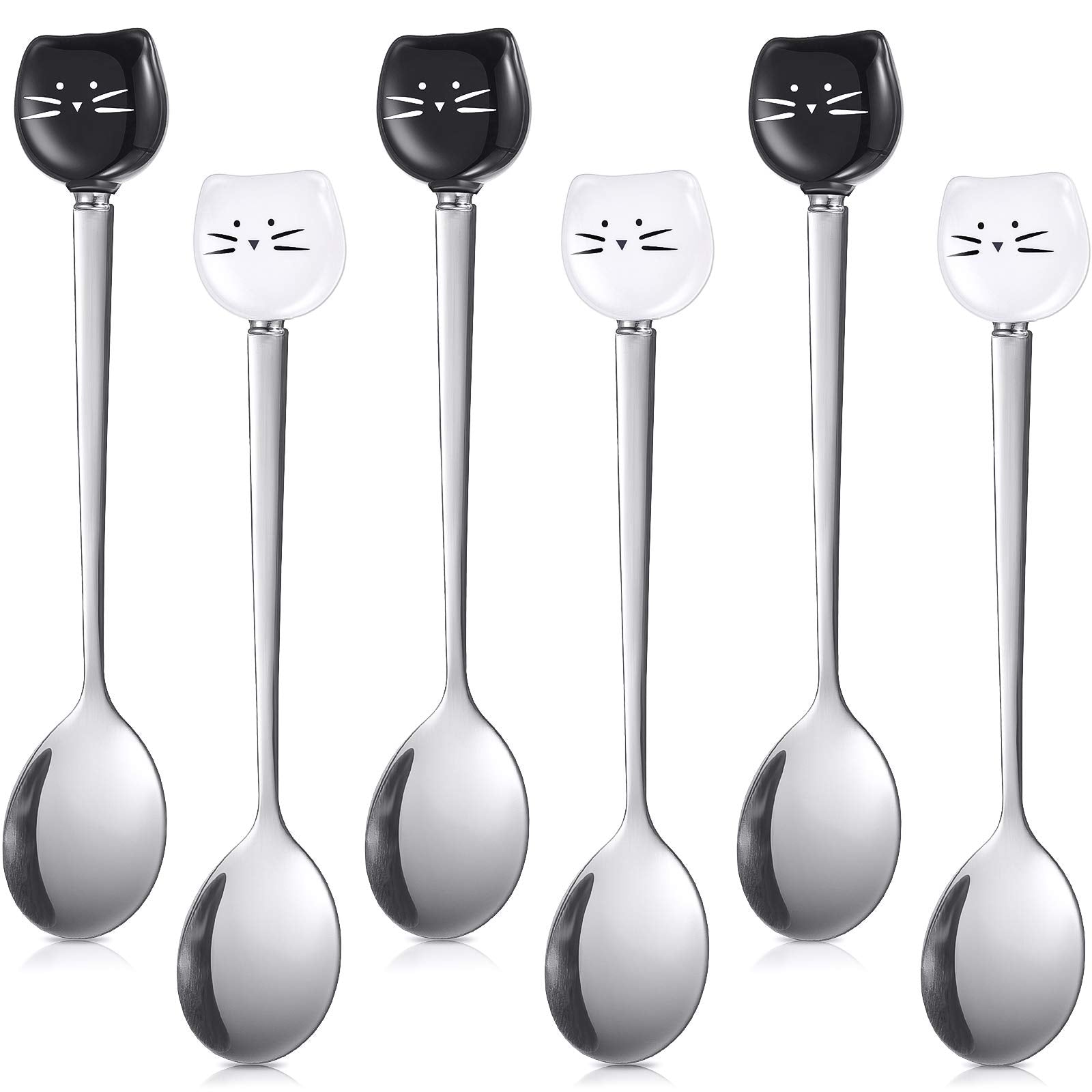 6 Pieces Cat Coffee Spoon Cute Stainless Steel Cat Head Spoon, Lovely Spoon, Ice Cream Dessert Spoon For Stirring Tea Coffee Sug