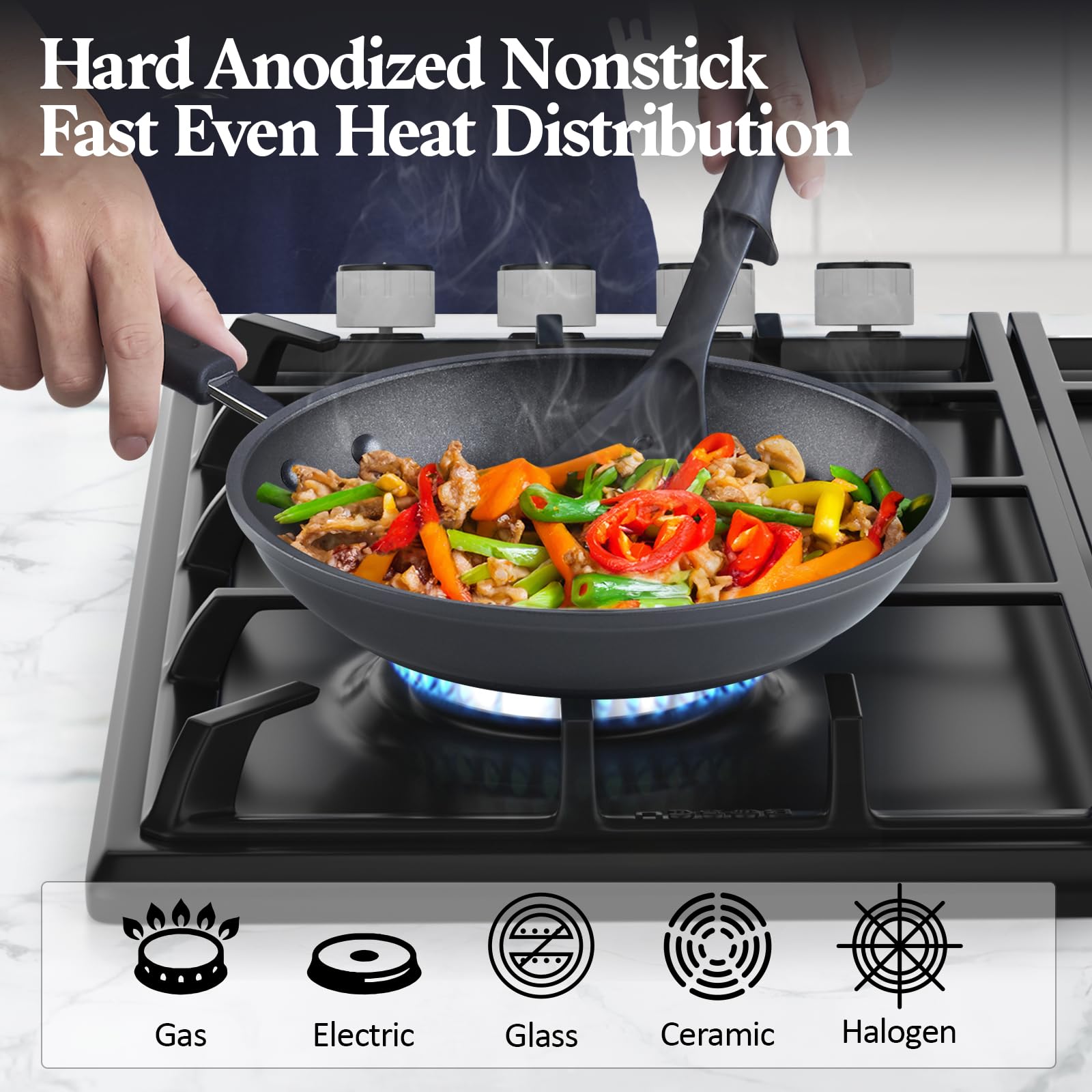 Cook N Home Pots and Pans Set Nonstick Professional Hard Anodized Cookware Sets 12-Piece, Dishwasher Safe with Stay-Cool Handles
