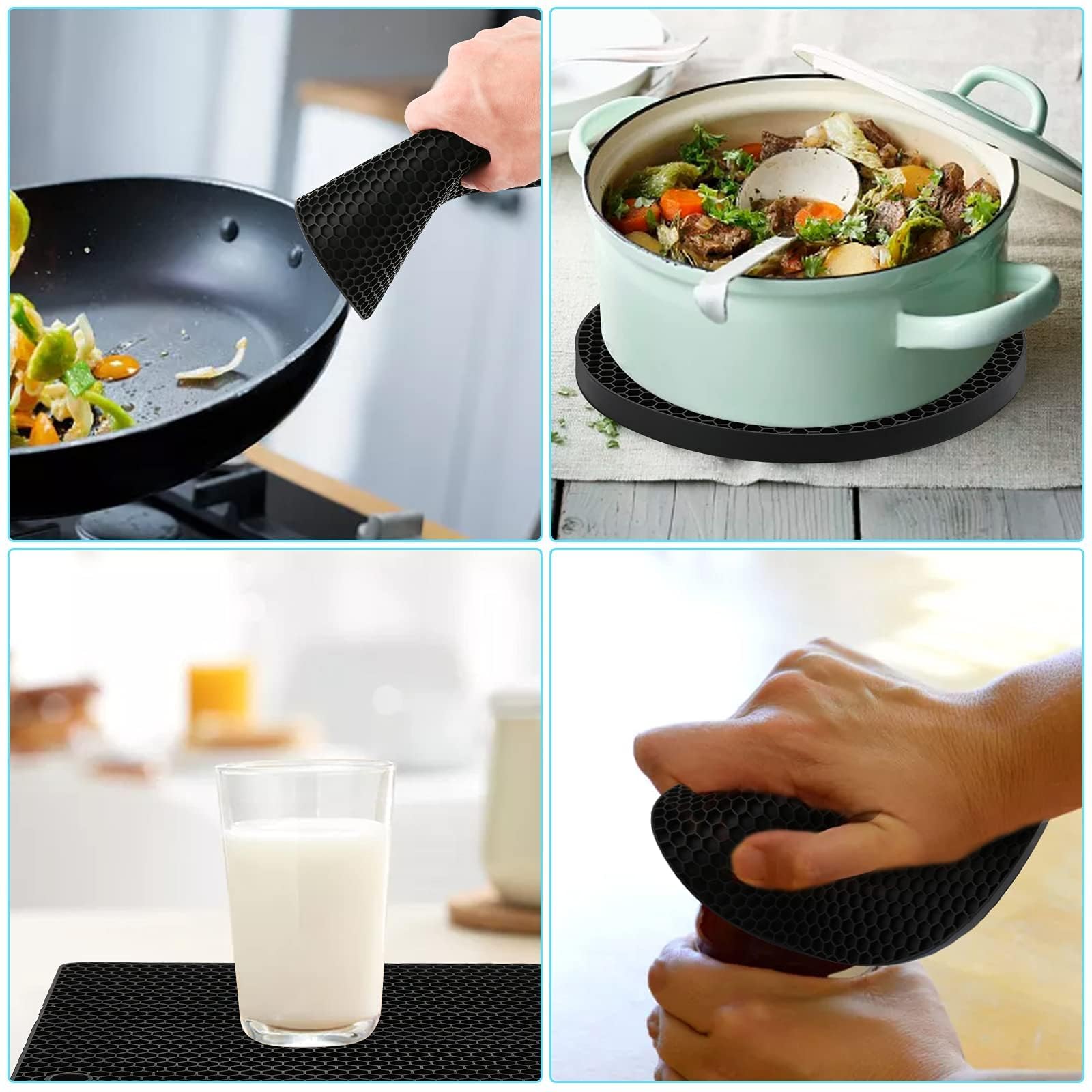 4Pcs Silicone Trivet Mats, Hot Pads For Kitchen, Silicone Trivet, Black Silicone Trivet Mats, Silicone Pot Holders, Silicone Mat
