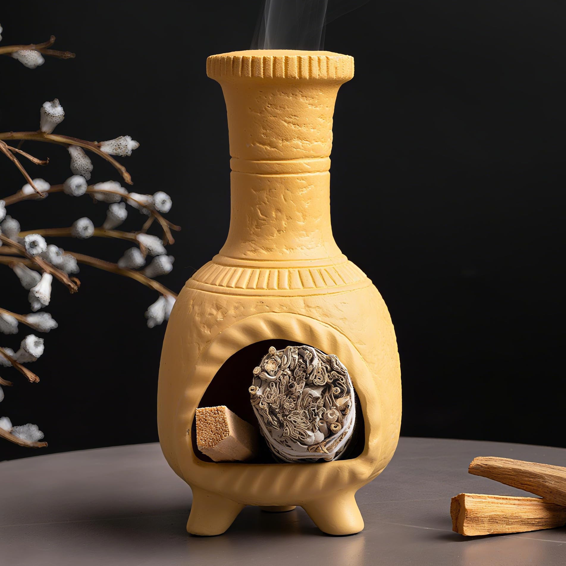 MOUGIGI Handcrafted Terracotta Palo Santo Burner - Mexican Style Chiminea Clay Incense Dish & Anxiety Relief, Mini Aromatic Home