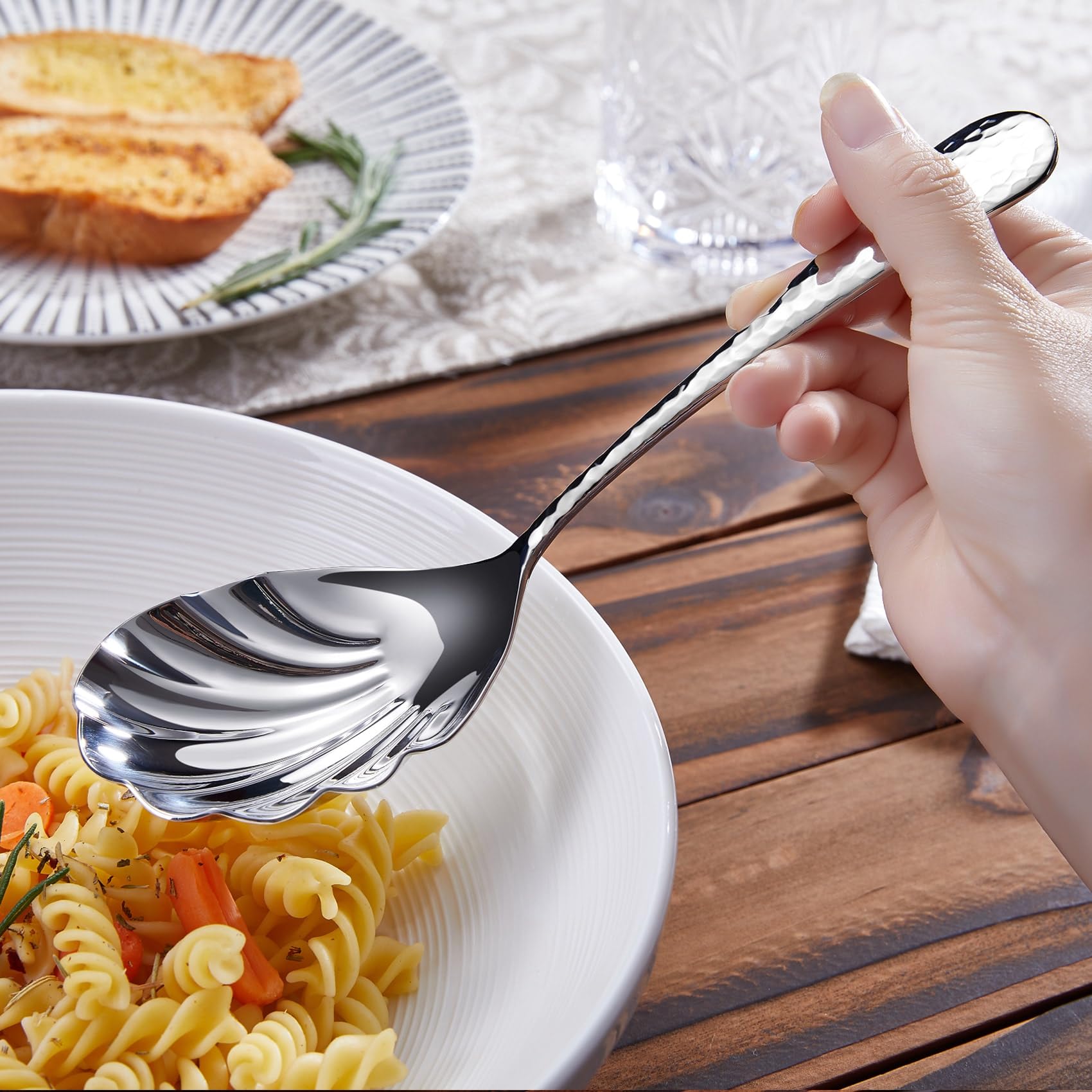 Keawell Premium 8.5'' Hammered Vegetable Spoon - 18/10 Stainless Steel - Exquisite Blend Of Elegance And Functionality - Dishwas