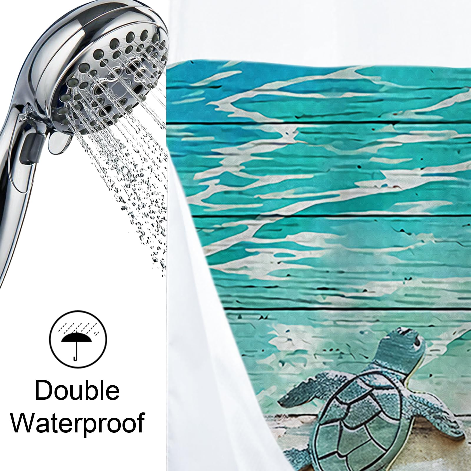 Final Friday Nautical Green Beach Sea Turtle Theme No Hook Waffle Weave Shower Curtain With Snap In Liner Nautical Blue Bathroom