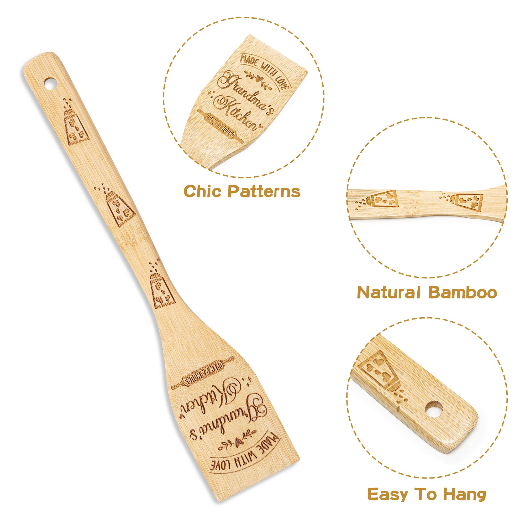 Haooryx 6Pcs Grandma Bamboo Spoons Utensils Set Best Grandma Cooking Utensils Non-Stick Spoons Burned Bamboo Cookware Kitchen Ga