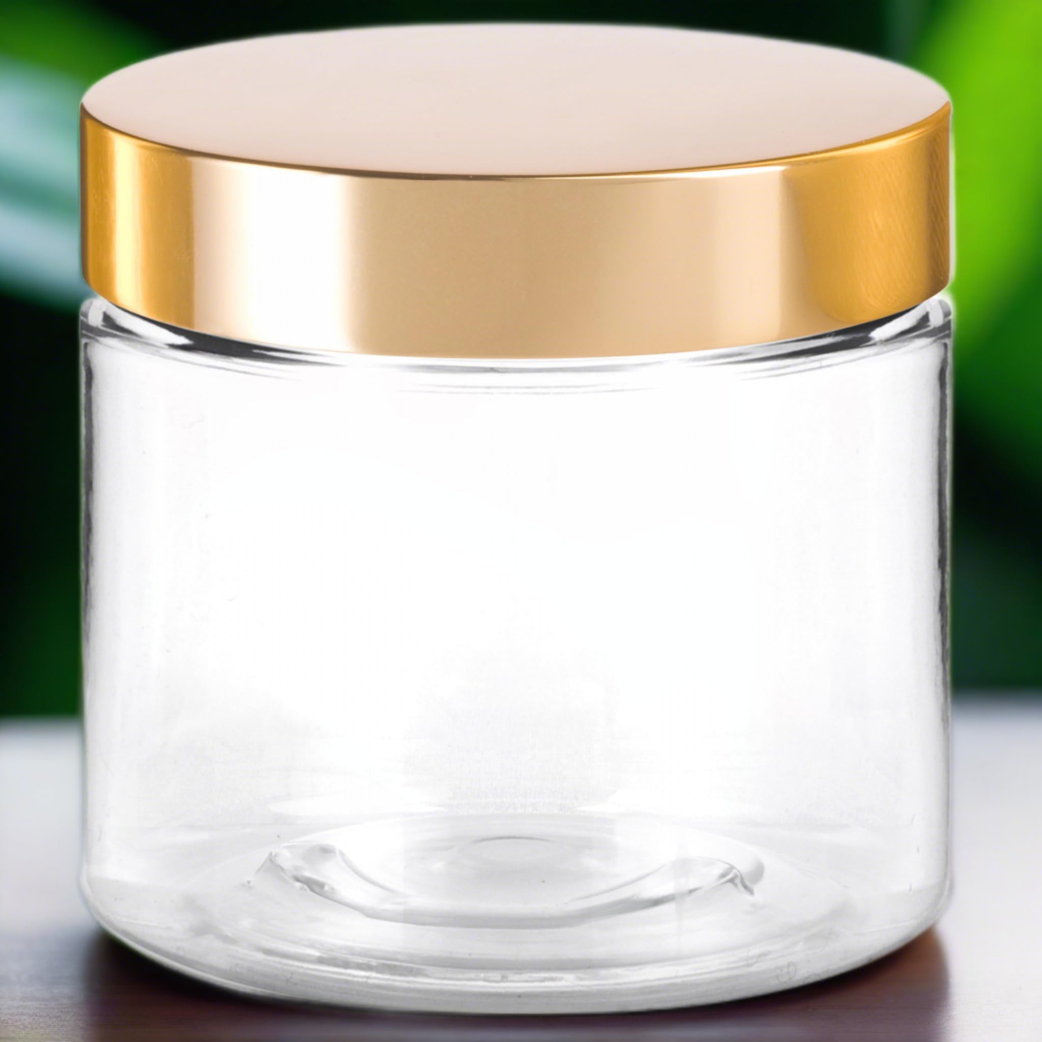 8 Oz / 240 Ml Clear Pet Plastic (Bpa Free) Refillable Jar With Luxury Gold Metal Overshell Lid (12 Pack) + Spatulas